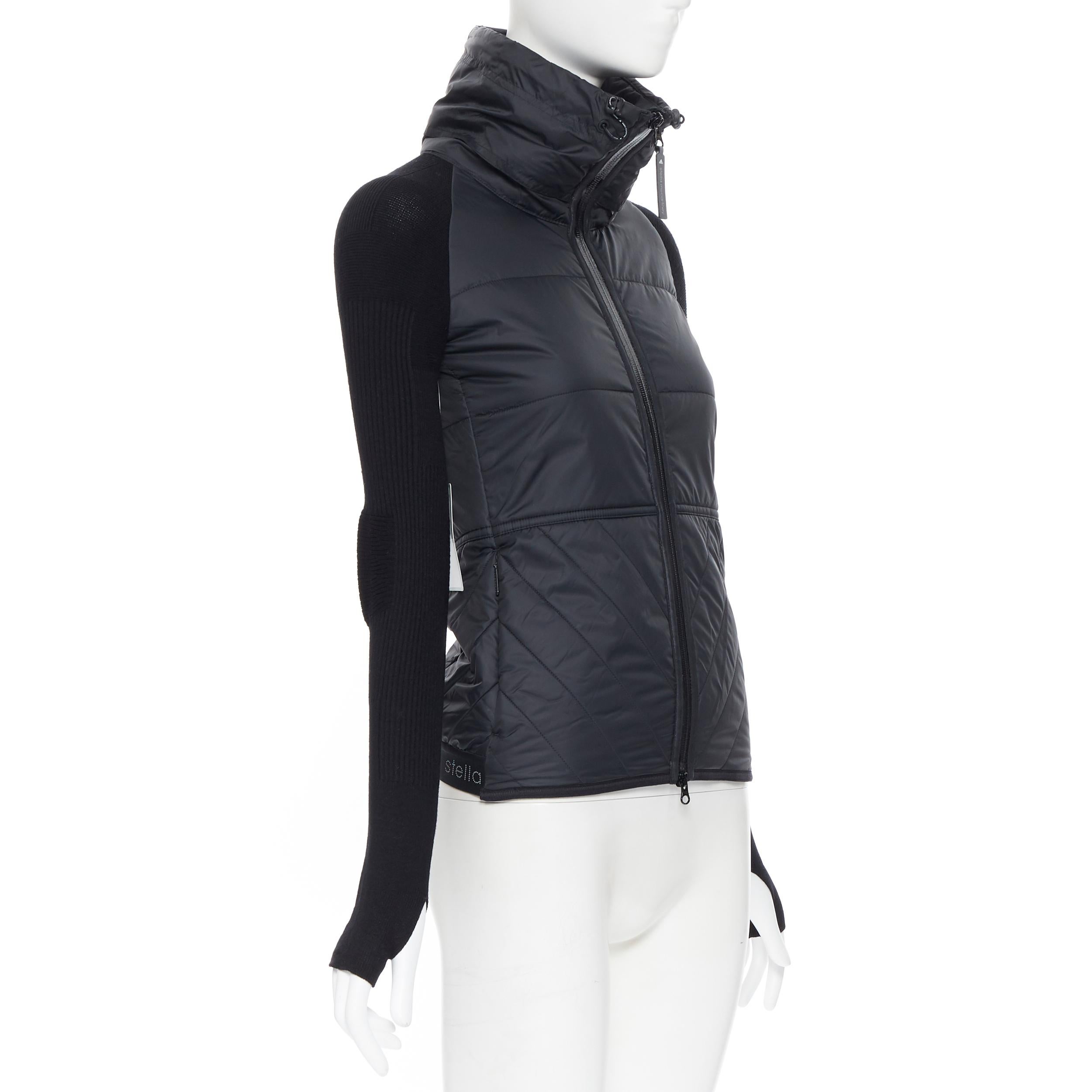 De las mujeres nuevo STELLA MCCARTNEY ADIDAS negro acolchado de nylon calcetín de punto ajustado chaqueta de manga XS