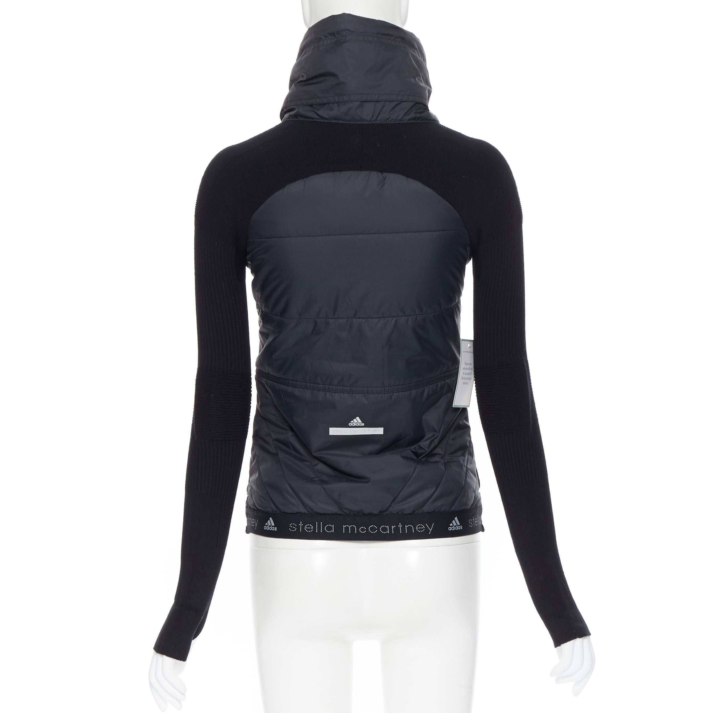 nuevo STELLA MCCARTNEY ADIDAS negro acolchado de nylon calcetín de punto ajustado chaqueta de manga XS 2