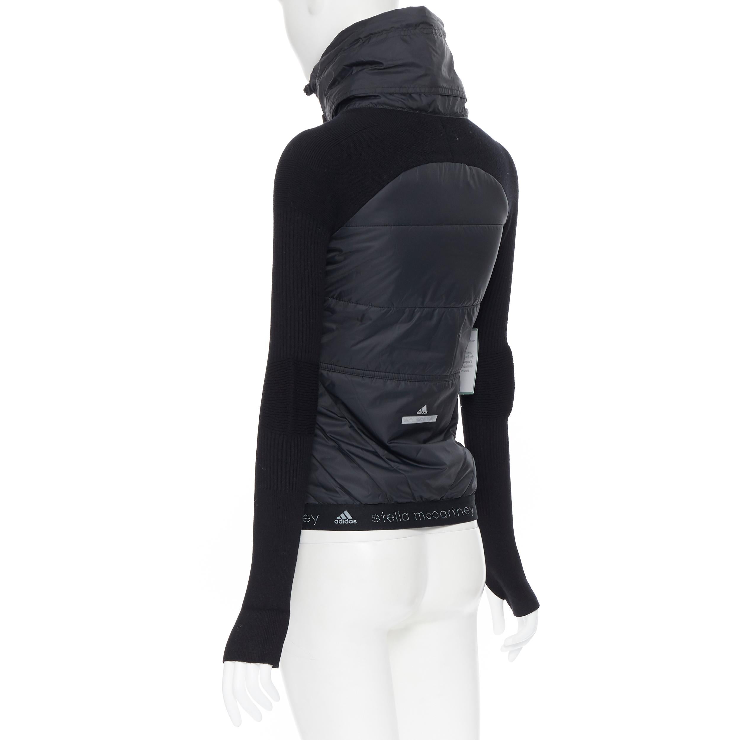 Women's new STELLA MCCARTNEY ADIDAS black padded nylon sock knit fitted sleeve jacket XS