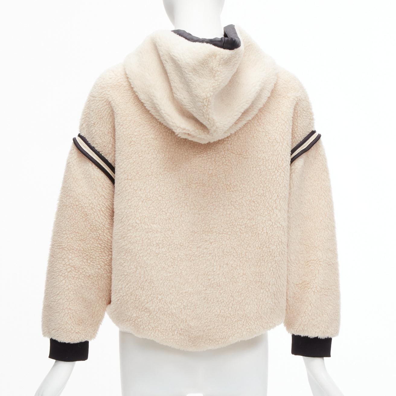 Women's new STELLA MCCARTNEY beige faux fur dropped shoulder cropped hooded pullover For Sale