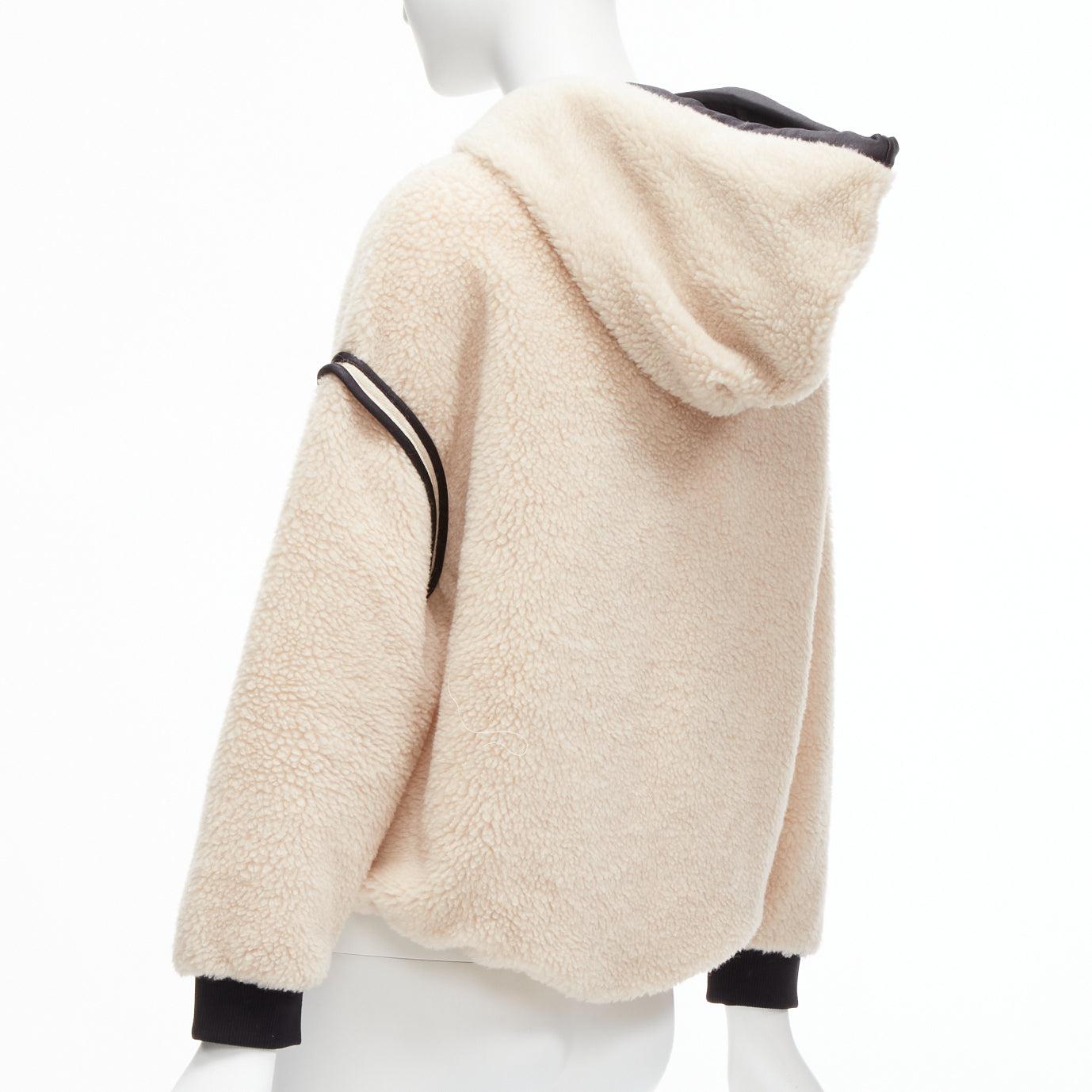 new STELLA MCCARTNEY beige faux fur dropped shoulder cropped hooded pullover For Sale 1