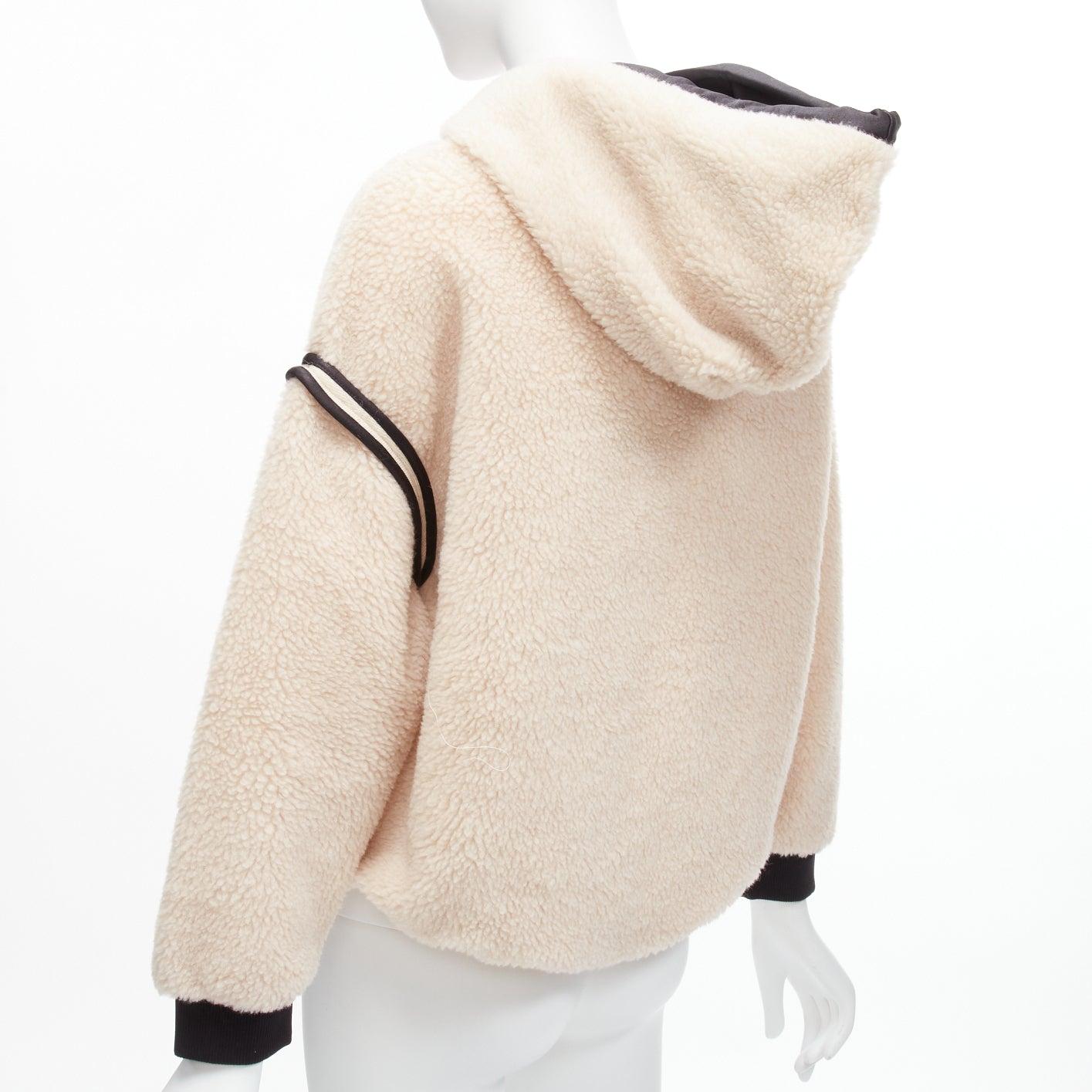 new STELLA MCCARTNEY beige faux fur dropped shoulder cropped hooded pullover For Sale 3