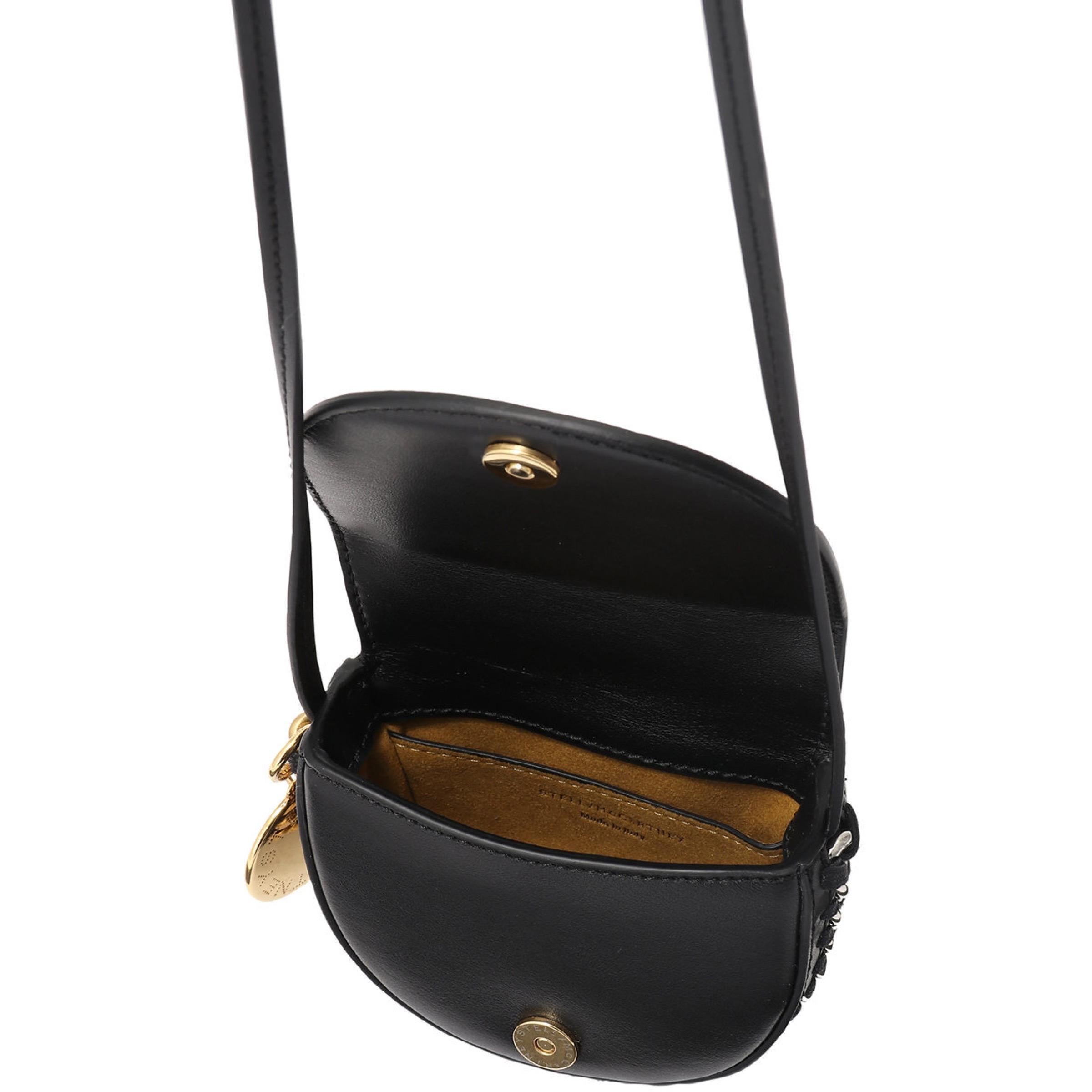 New Stella McCartney Black Frayme Mini Leather Crossbody Bag For Sale 6