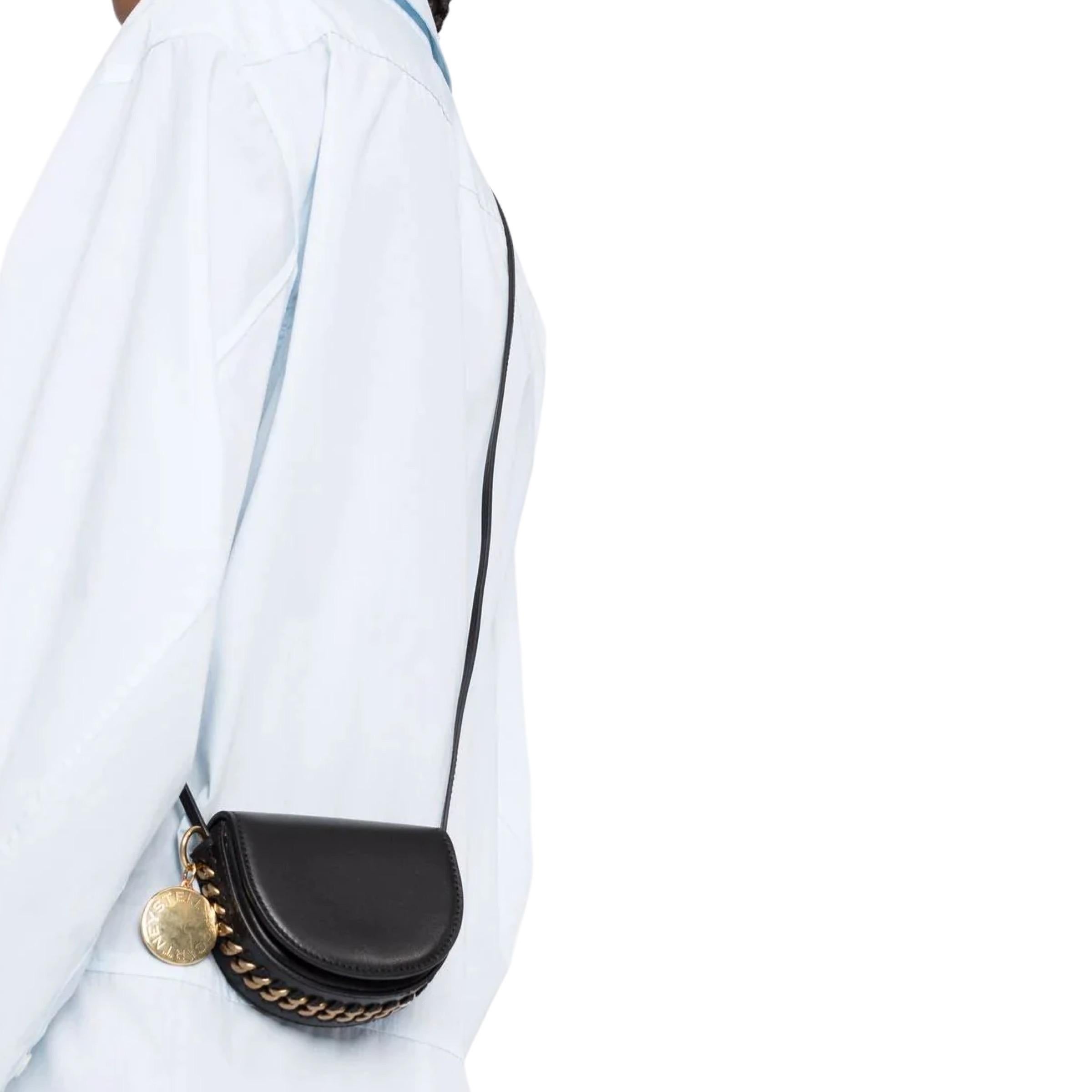 New Stella McCartney Black Frayme Mini Leather Crossbody Bag For Sale 7