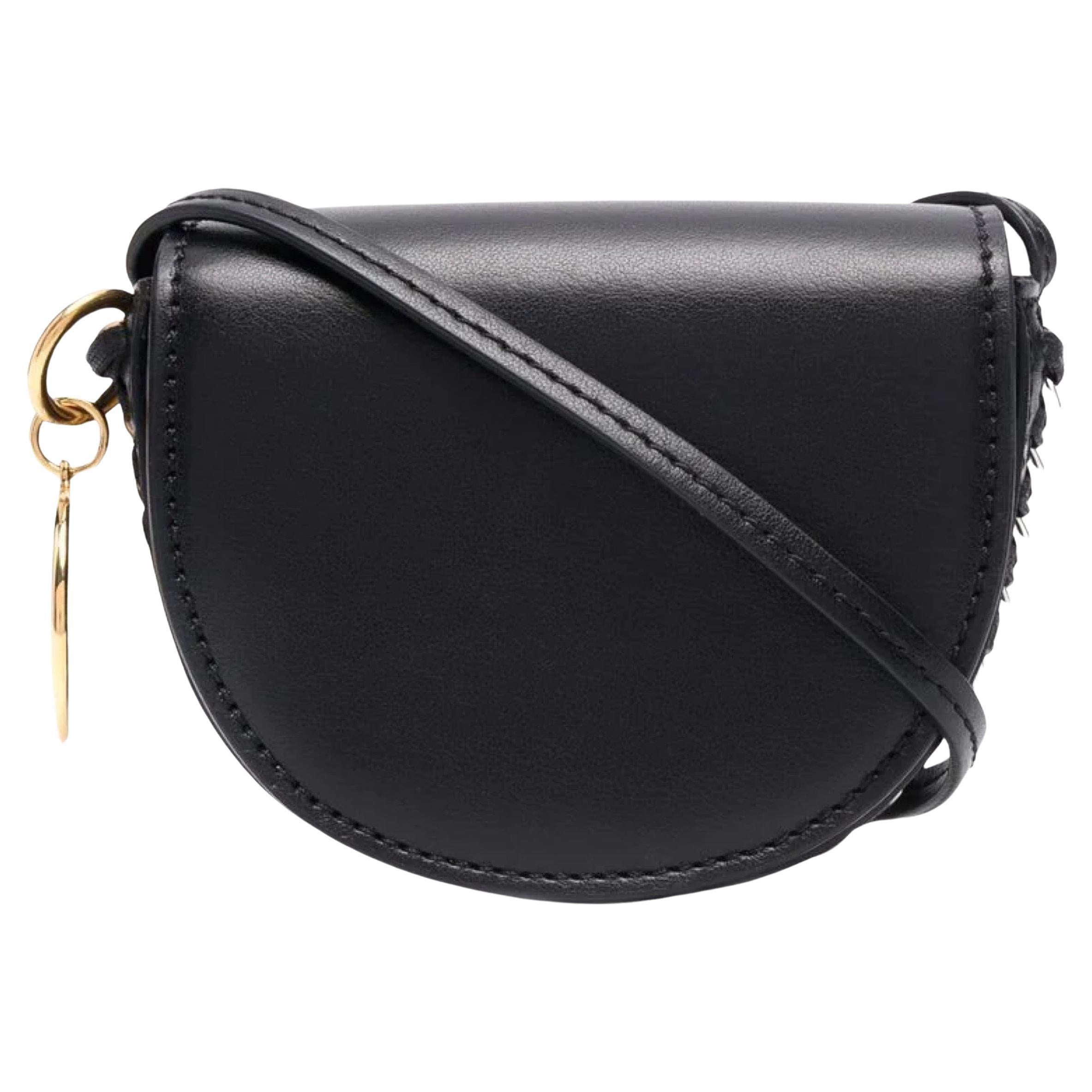 New Stella McCartney Black Frayme Mini Leather Crossbody Bag For Sale