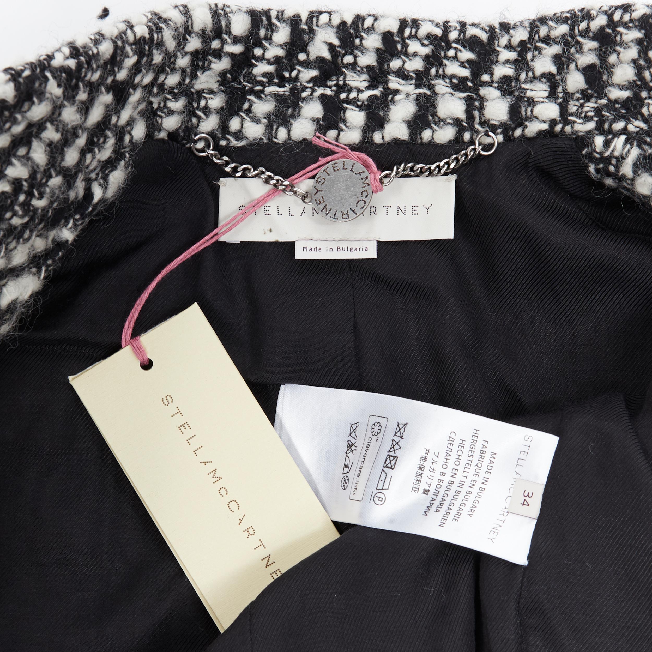 nuevo STELLA MCCARTNEY negro blanco boucle tweed abrigo a medida sin cuello IT34 XS 6