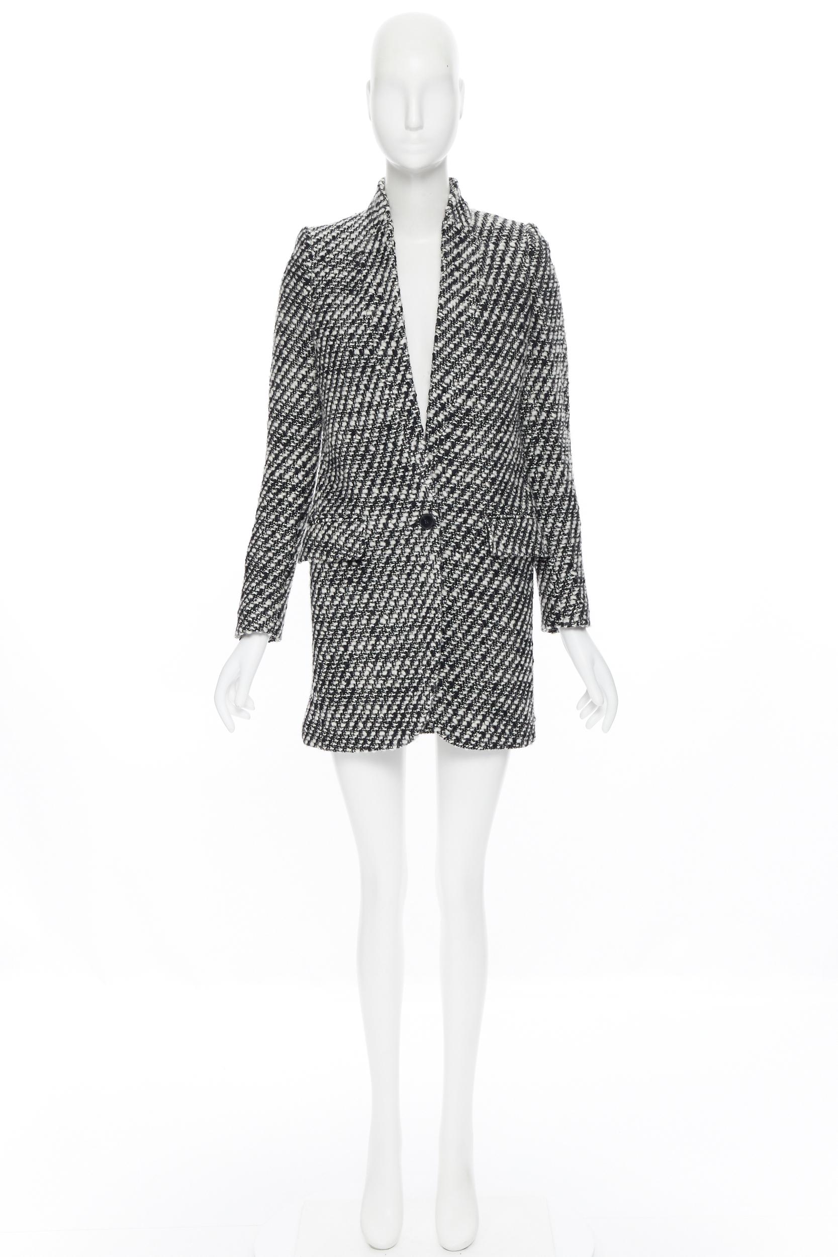 nuevo STELLA MCCARTNEY negro blanco boucle tweed abrigo a medida sin cuello IT34 XS Gris
