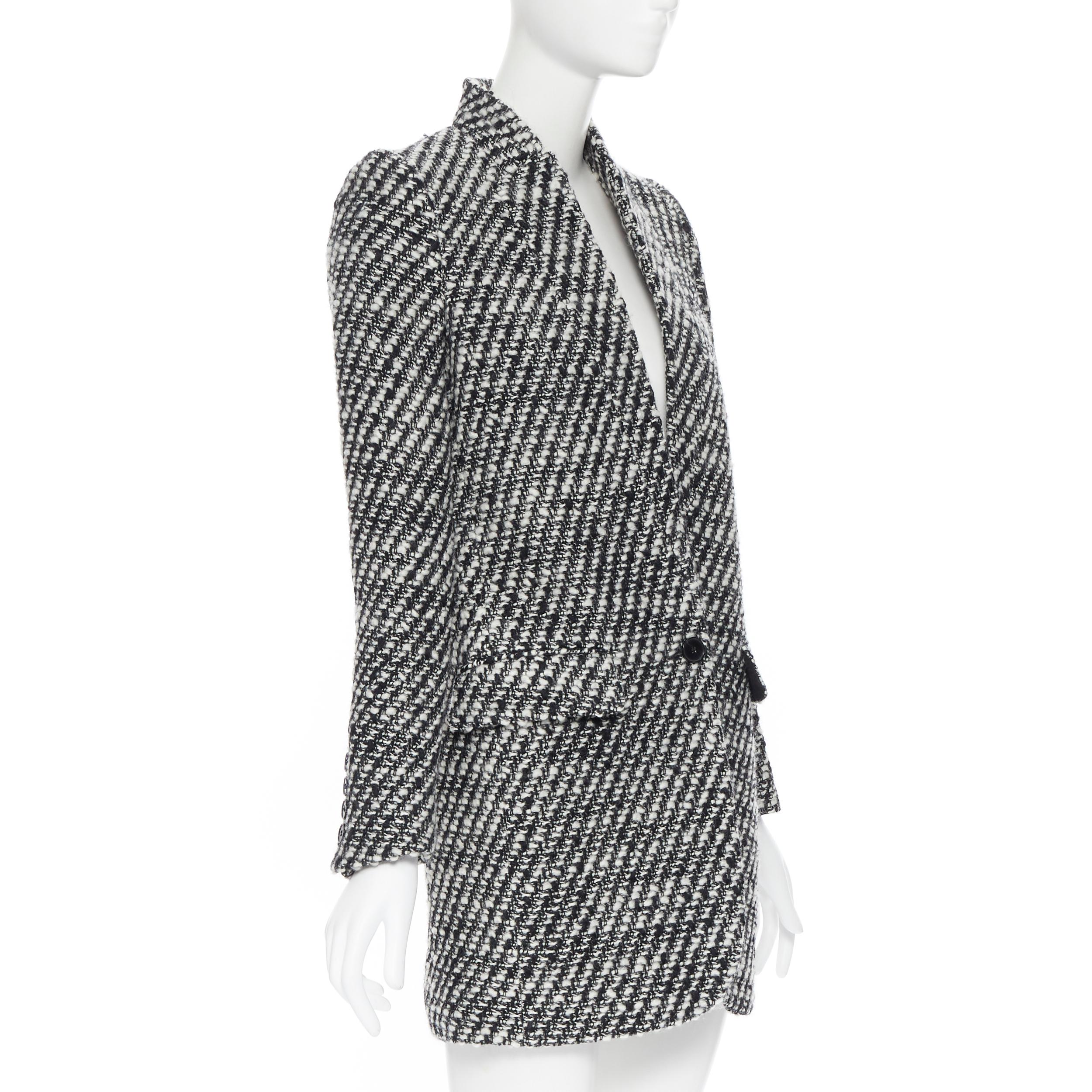 De las mujeres nuevo STELLA MCCARTNEY negro blanco boucle tweed abrigo a medida sin cuello IT34 XS