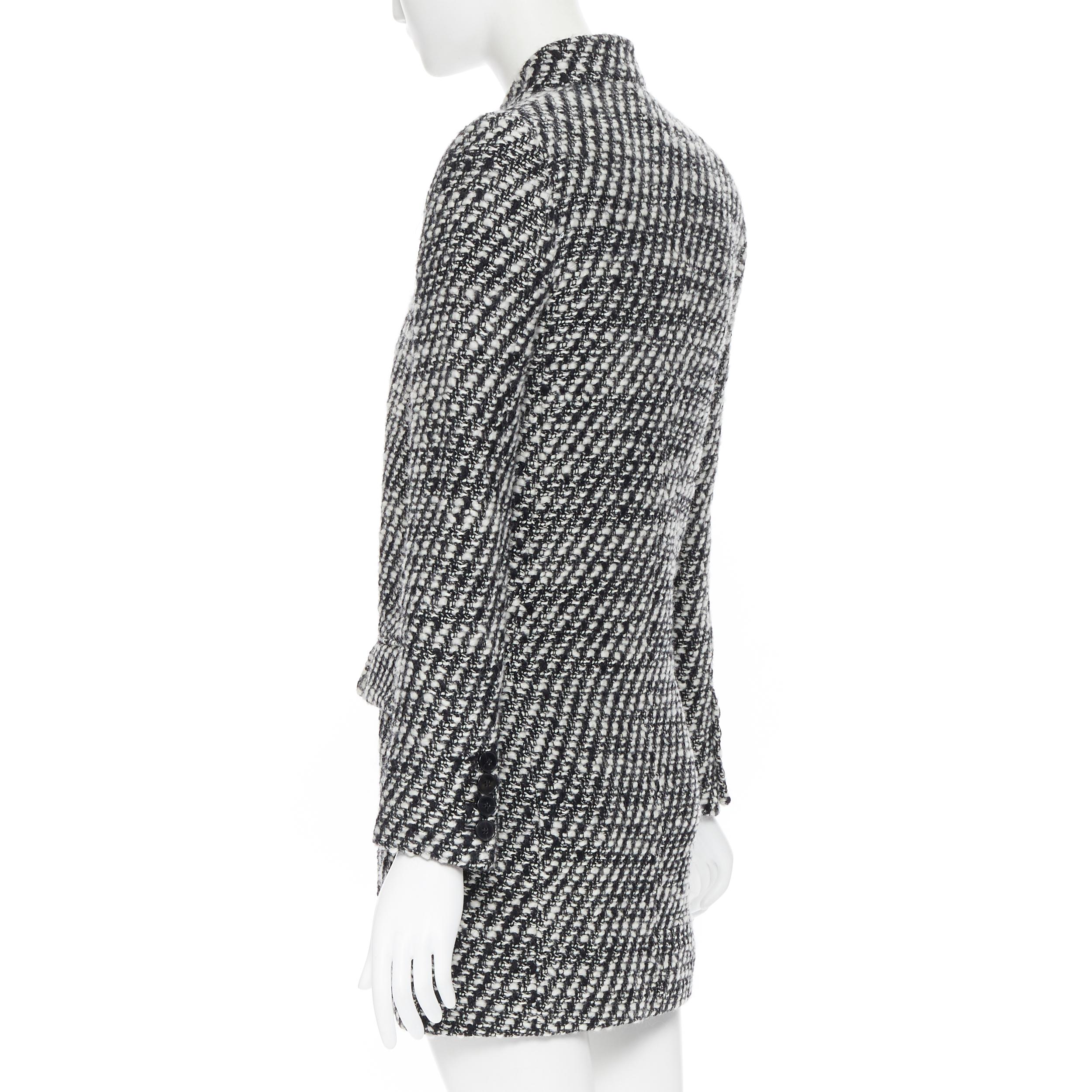 nuevo STELLA MCCARTNEY negro blanco boucle tweed abrigo a medida sin cuello IT34 XS 3