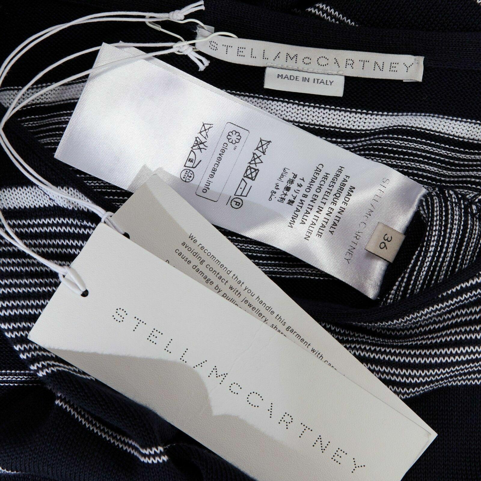 new STELLA MCCARTNEY black white stripe knit draped waist stretch dress IT36 XXS 6