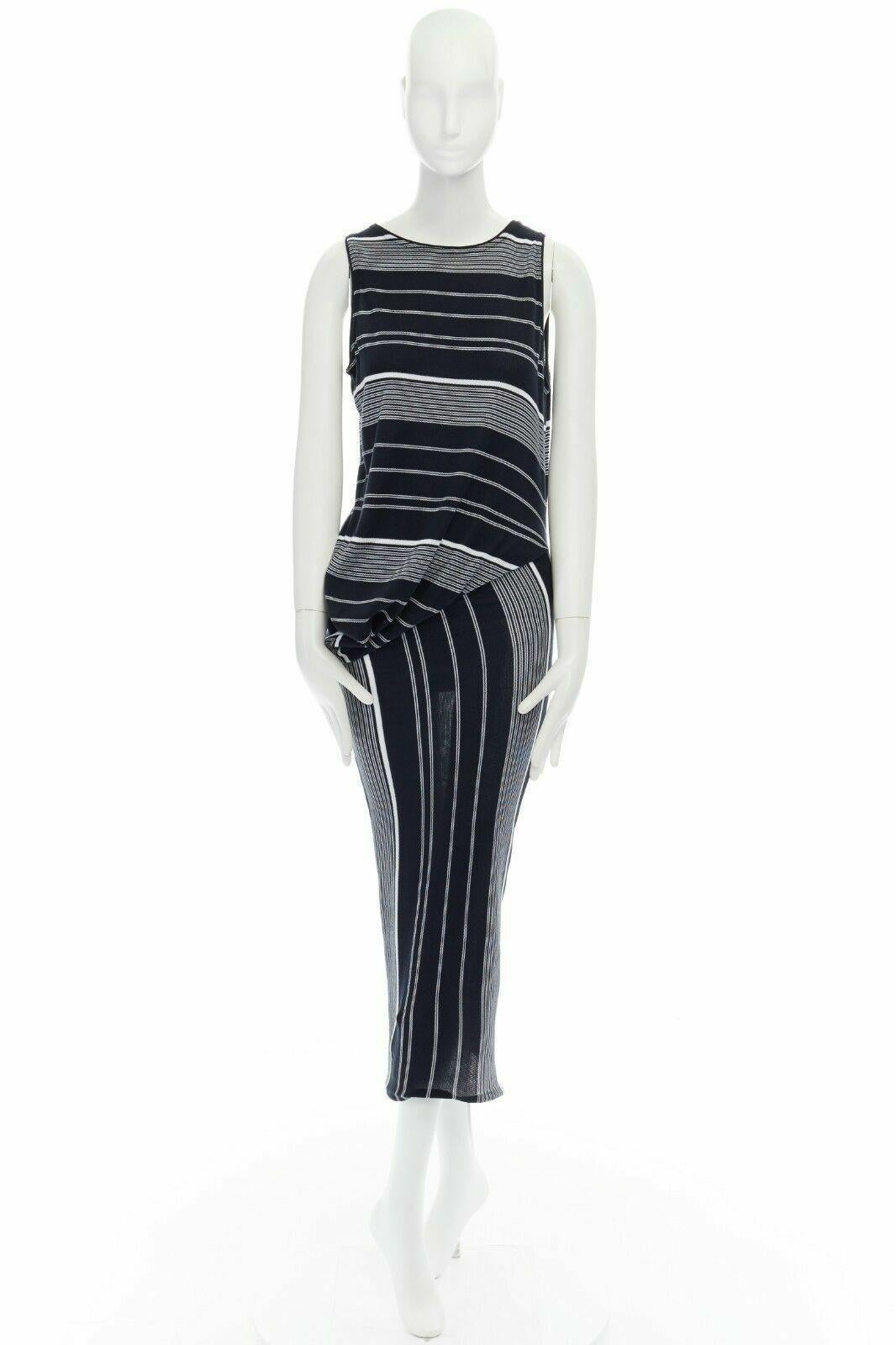 Black new STELLA MCCARTNEY black white stripe knit draped waist stretch dress IT36 XXS