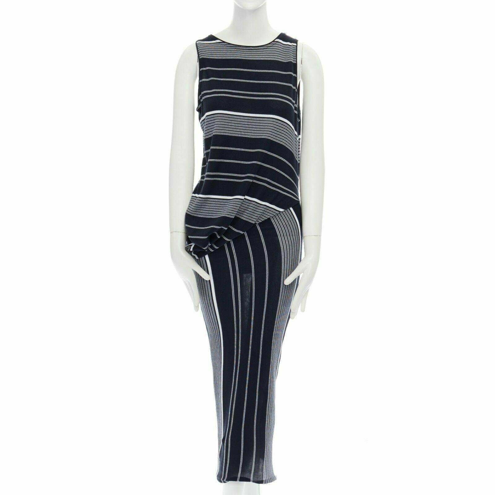 new STELLA MCCARTNEY black white stripe knit draped waist stretch dress IT36 XXS In Good Condition In Hong Kong, NT