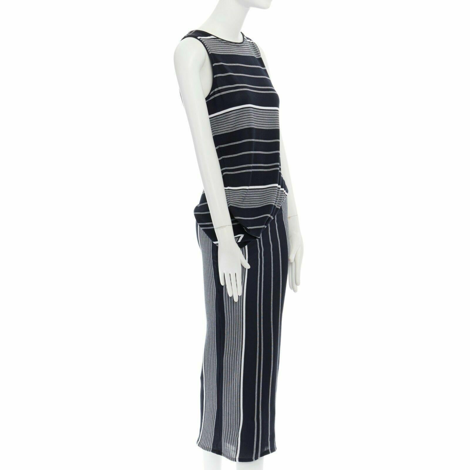 Women's new STELLA MCCARTNEY black white stripe knit draped waist stretch dress IT36 XXS
