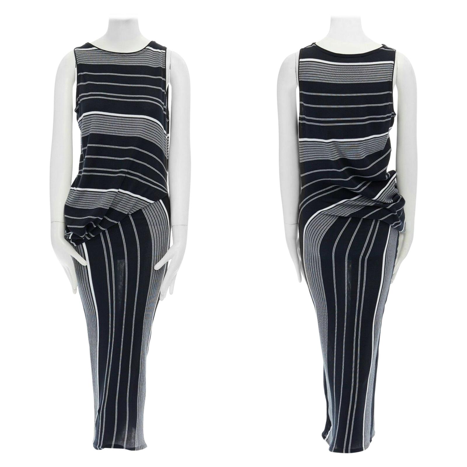 new STELLA MCCARTNEY black white stripe knit draped waist stretch dress IT36 XXS