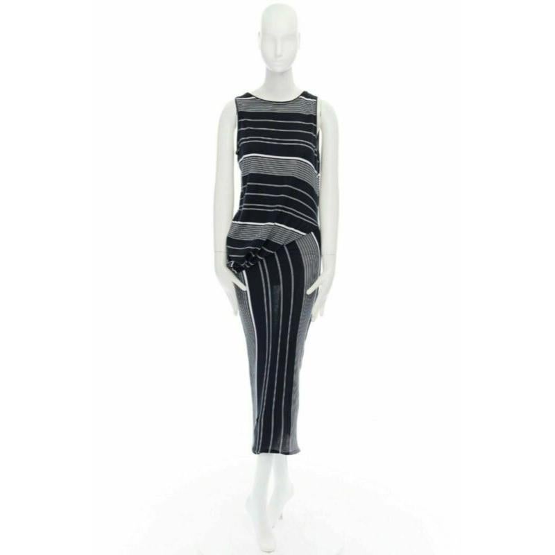 New Stella McCartney Black White Stripe Knit Draped Waist Stretch Dress It38 Xs en vente 5