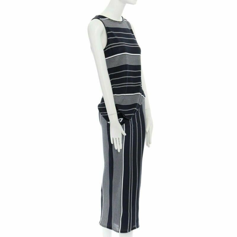 Noir New Stella McCartney Black White Stripe Knit Draped Waist Stretch Dress It38 Xs en vente