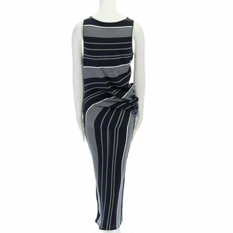 Women's new STELLA MCCARTNEY black white stripe knit draped waist stretch dress IT38 XS For Sale