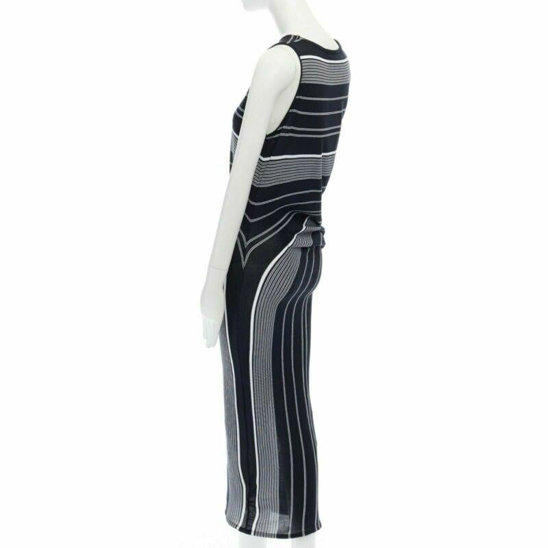 New Stella McCartney Black White Stripe Knit Draped Waist Stretch Dress It38 Xs en vente 1