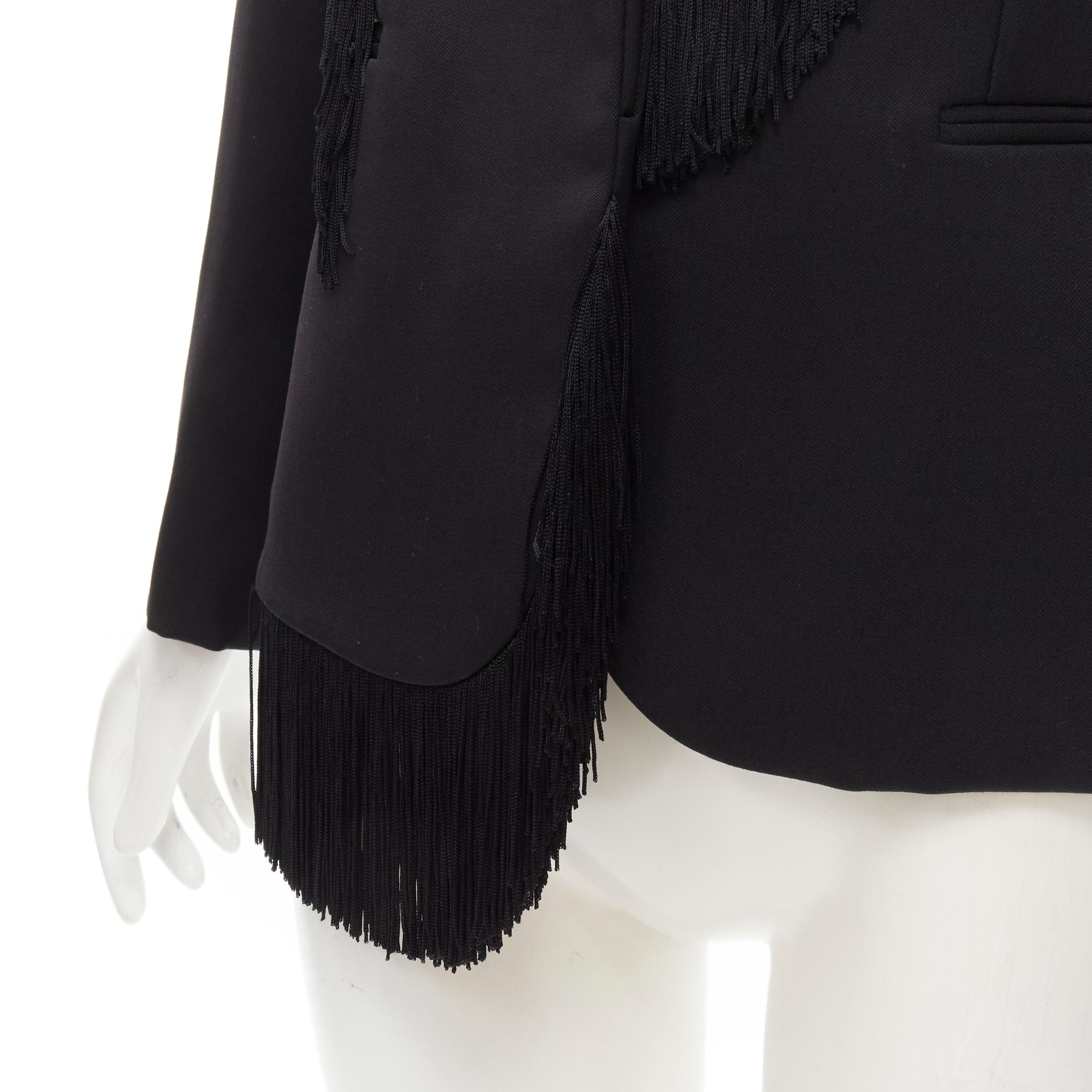new STELLA MCCARTNEY black wool fringe trim shawl collar blazer jacket IT38 XS 4