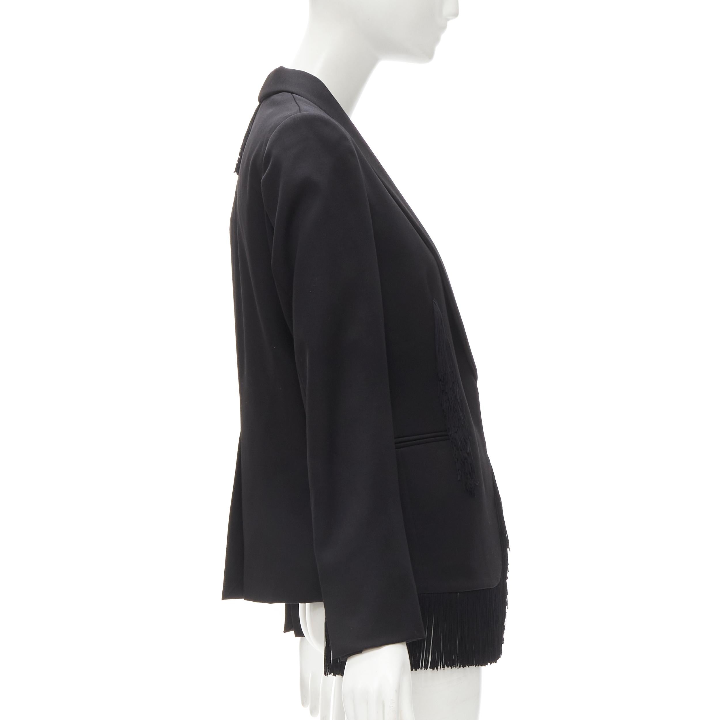 new STELLA MCCARTNEY black wool fringe trim shawl collar blazer jacket IT38 XS In New Condition In Hong Kong, NT