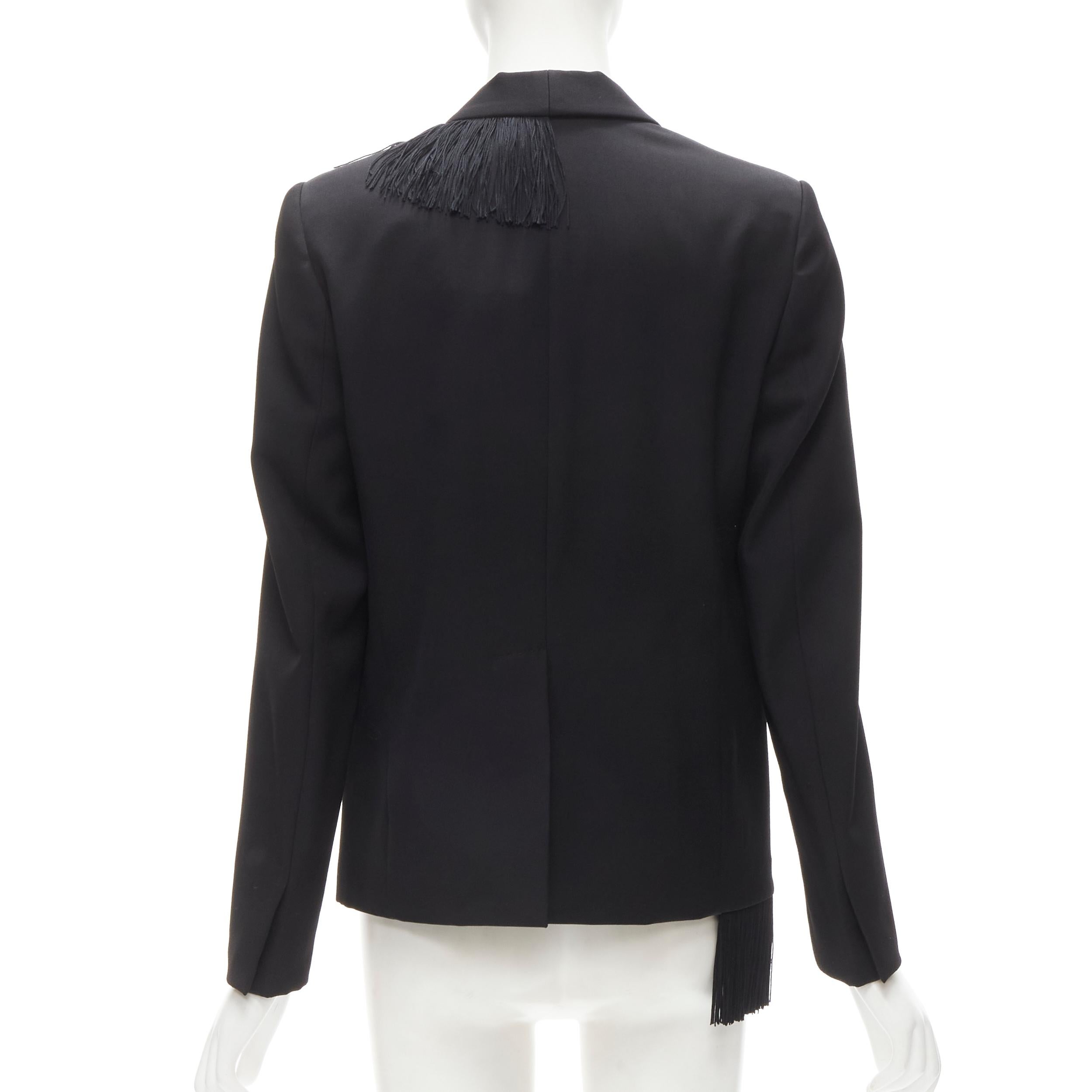Women's new STELLA MCCARTNEY black wool fringe trim shawl collar blazer jacket IT38 XS