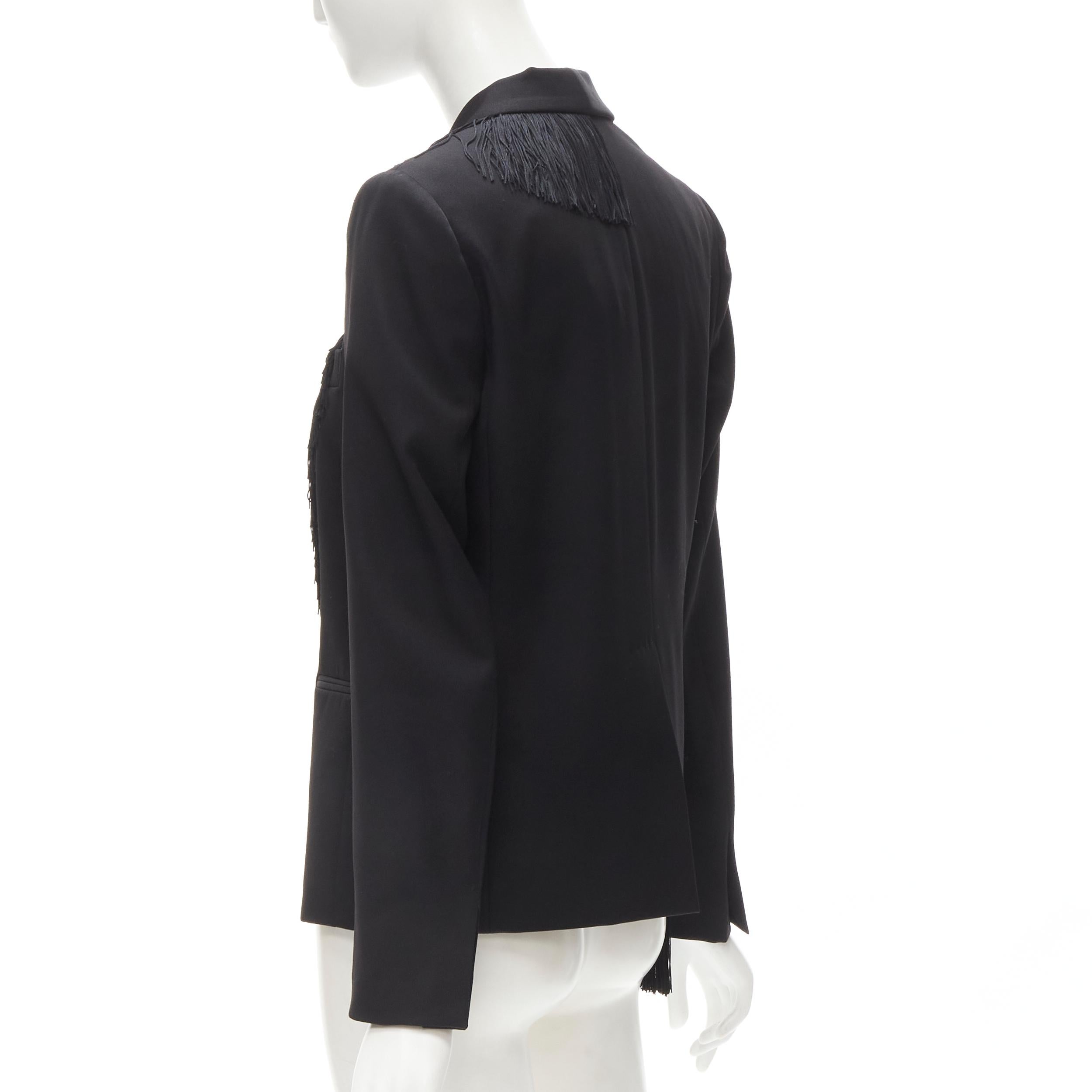 new STELLA MCCARTNEY black wool fringe trim shawl collar blazer jacket IT38 XS 1