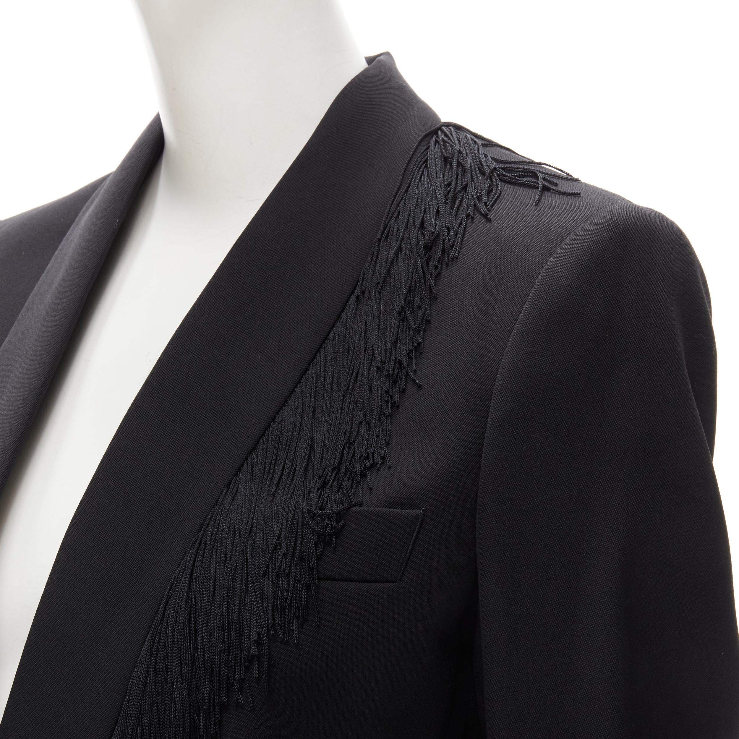 new STELLA MCCARTNEY black wool fringe trim shawl collar blazer