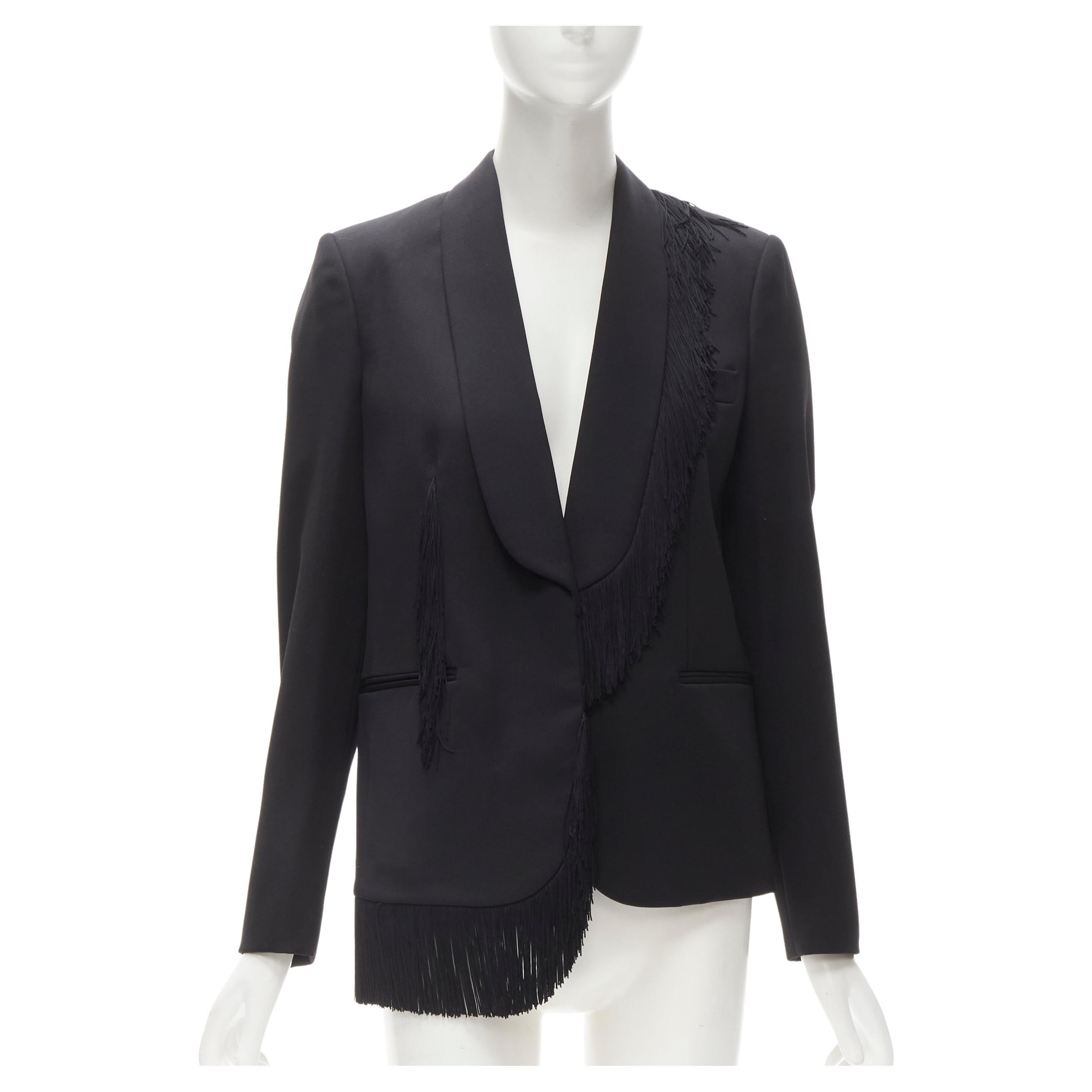 new STELLA MCCARTNEY black wool fringe trim shawl collar blazer jacket IT38 XS For Sale