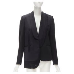 new STELLA MCCARTNEY black wool fringe trim shawl collar blazer jacket IT38 XS