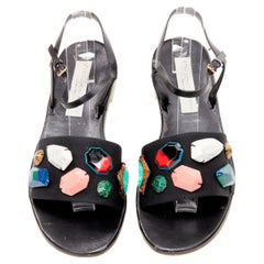 new STELLA MCCARTNEY multicolor pebble stone embellished black sandals EU37.5