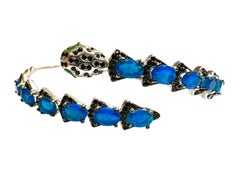 New Sterling 5.5 Carat Blue Opal & Diamond Cut Spinel Cobra Bracelet