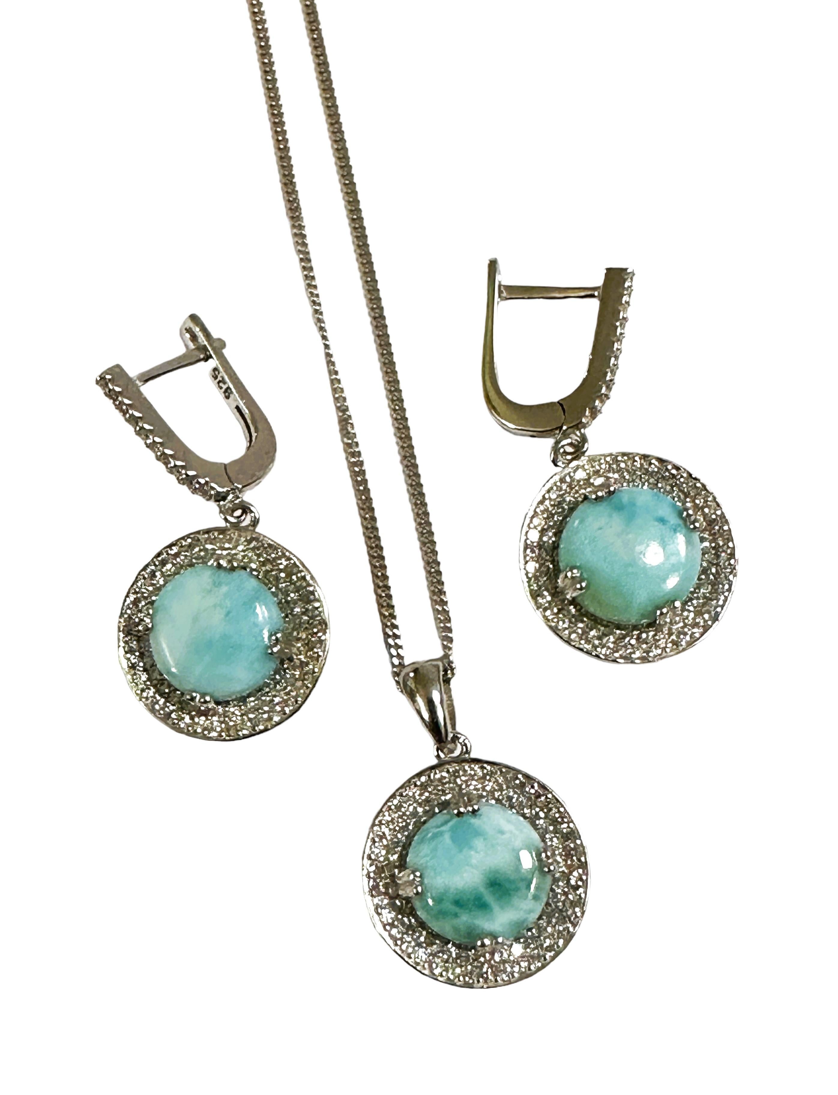 New Sterling Dominican Larimar Necklace and Earrings set For Sale 1