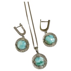 New Sterling Dominican Larimar Necklace and Earrings set