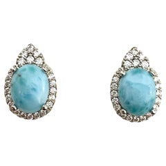 New Sterling Dominican Larimar & White CZ Earrings