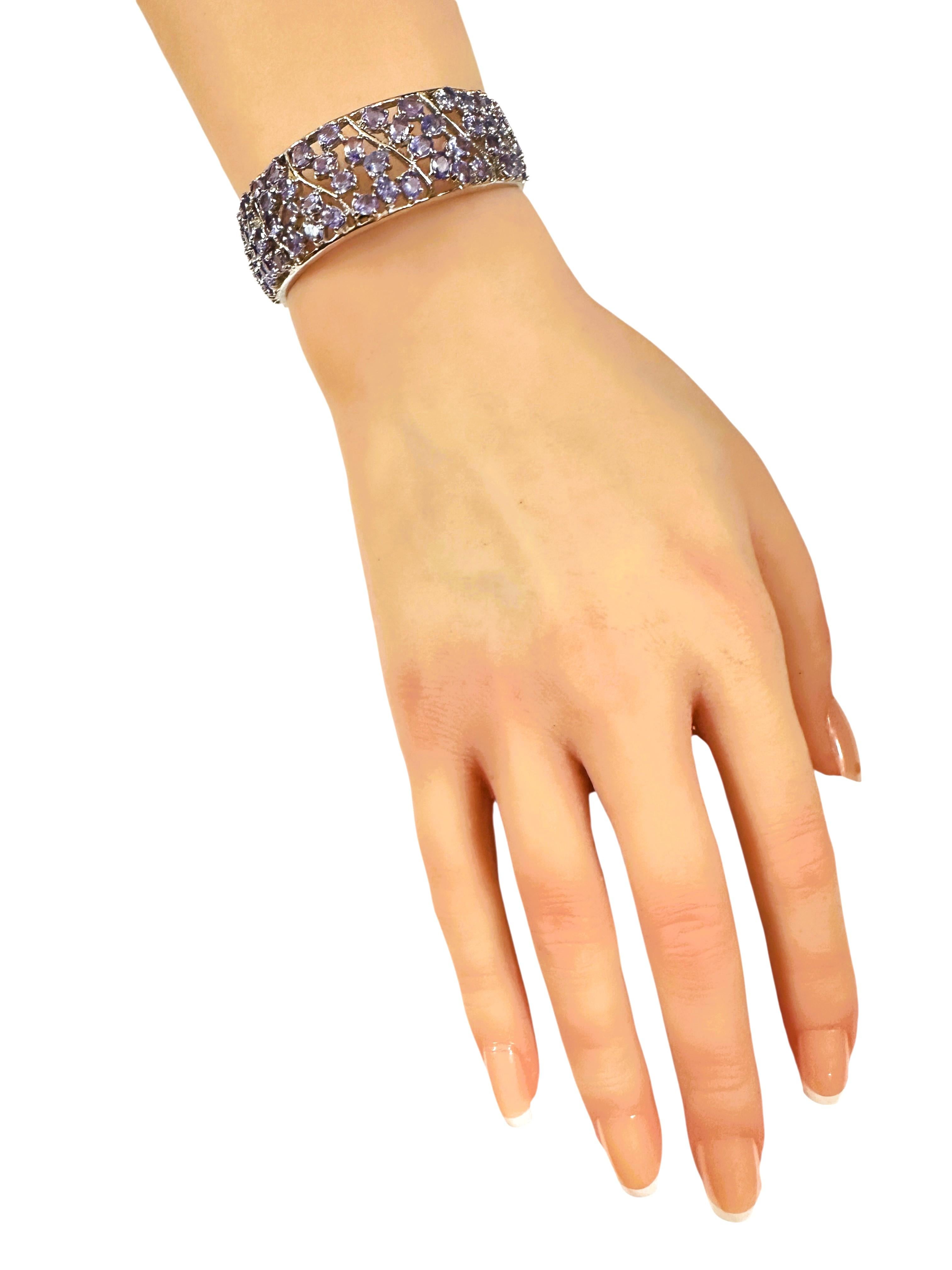 Women's New Sterling Over 5 Carat Tanzanite Gemstone Cuff Bracelet - Intricate Design For Sale