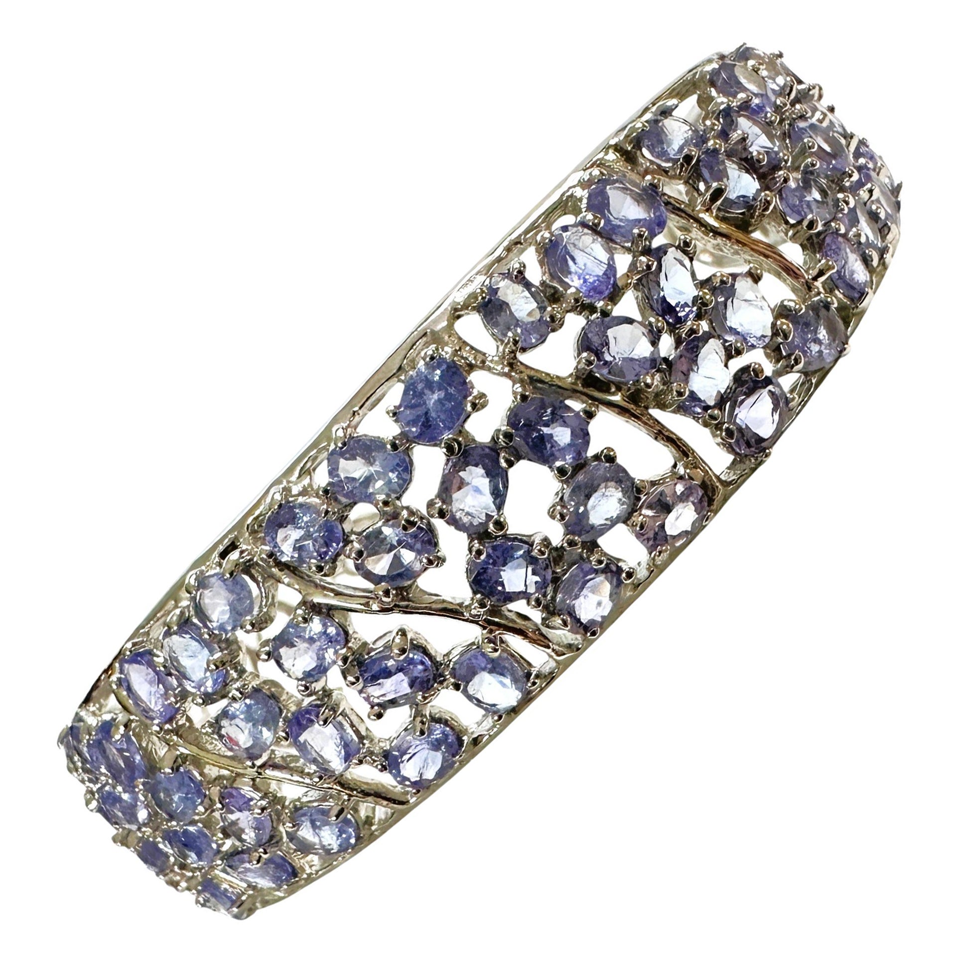 New Sterling Over 5 Carat Tanzanite Gemstone Cuff Bracelet - Intricate Design For Sale