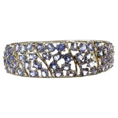 New Sterling Over 5 Carat Tanzanite Gemstone Cuff Bracelet - Intricate Design