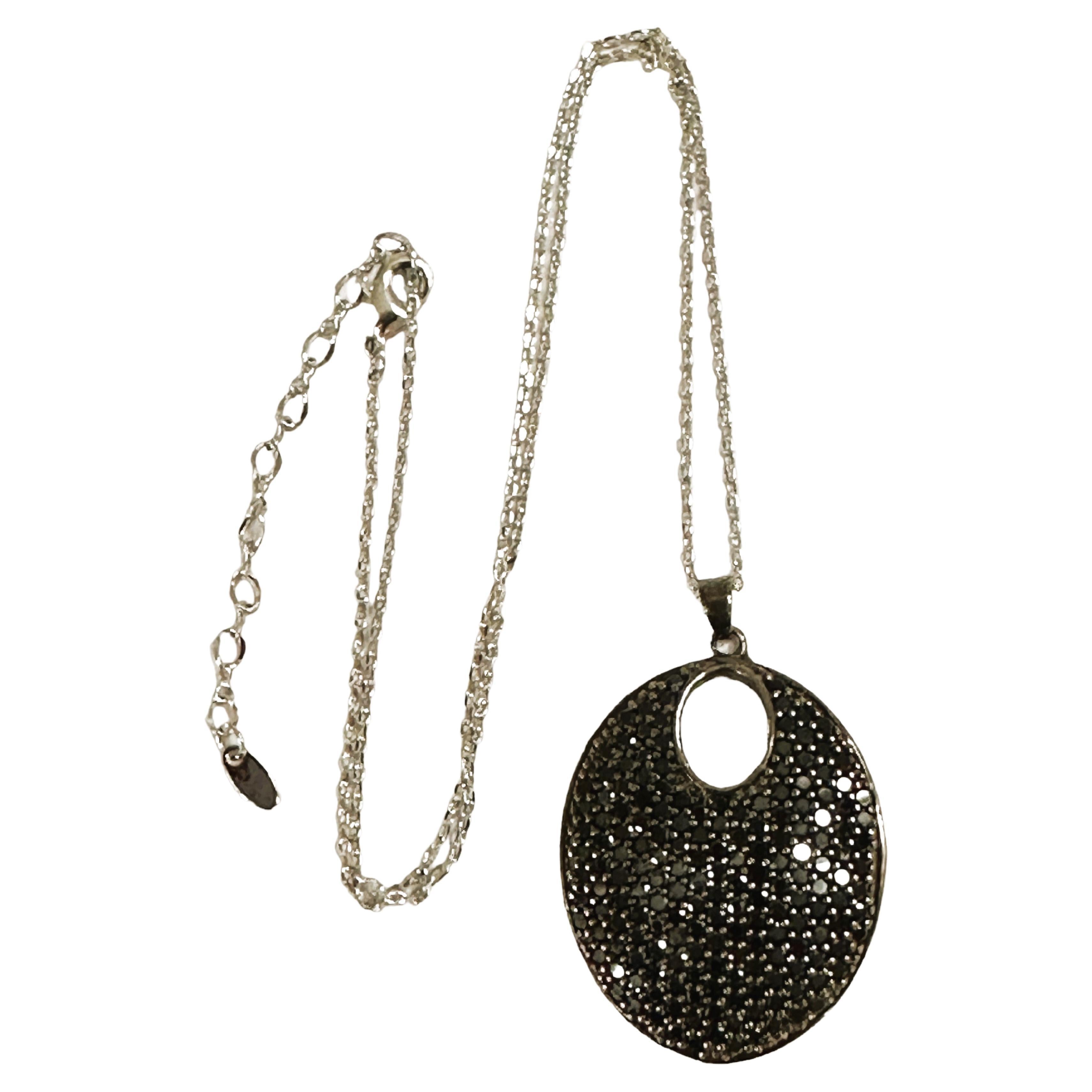 New Sterling Silver Black Sapphire Pave Pendant Necklace