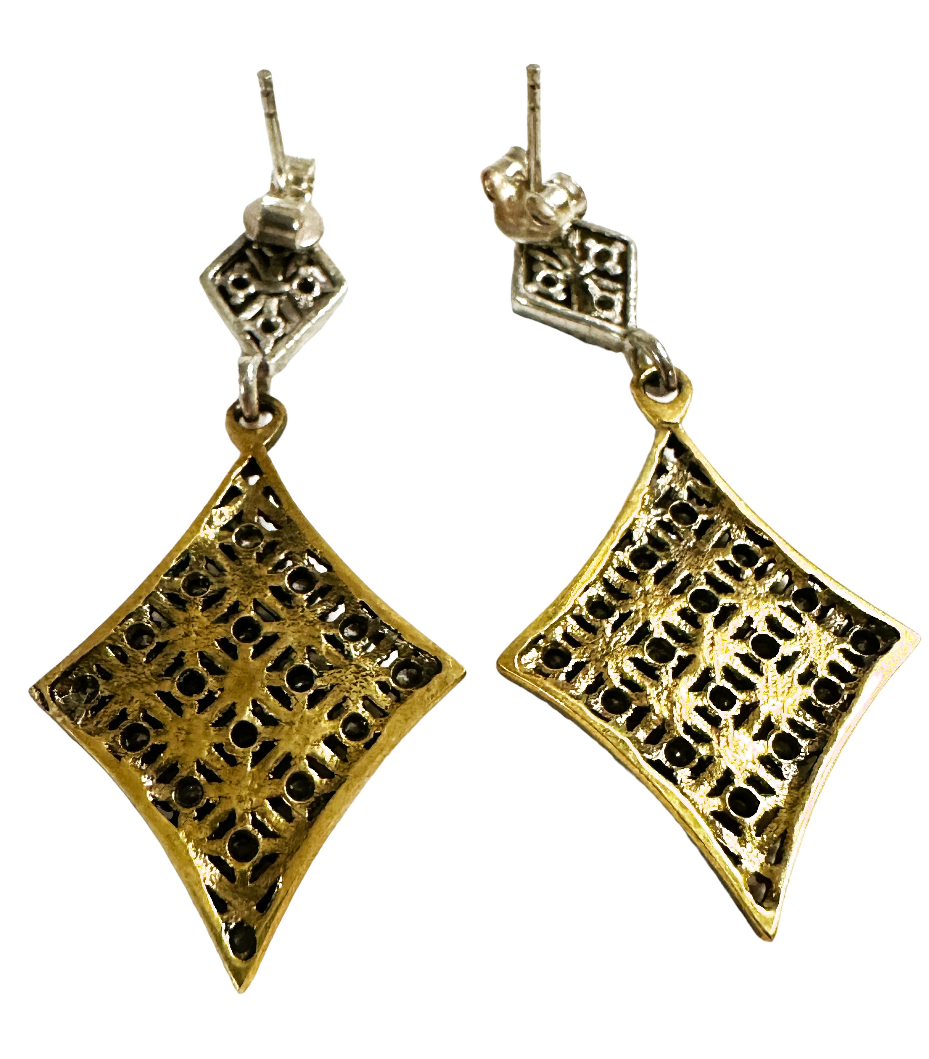 New 14K Yellow Gold & Sterling Silver Art Deco Pendant and Earrings  For Sale 10