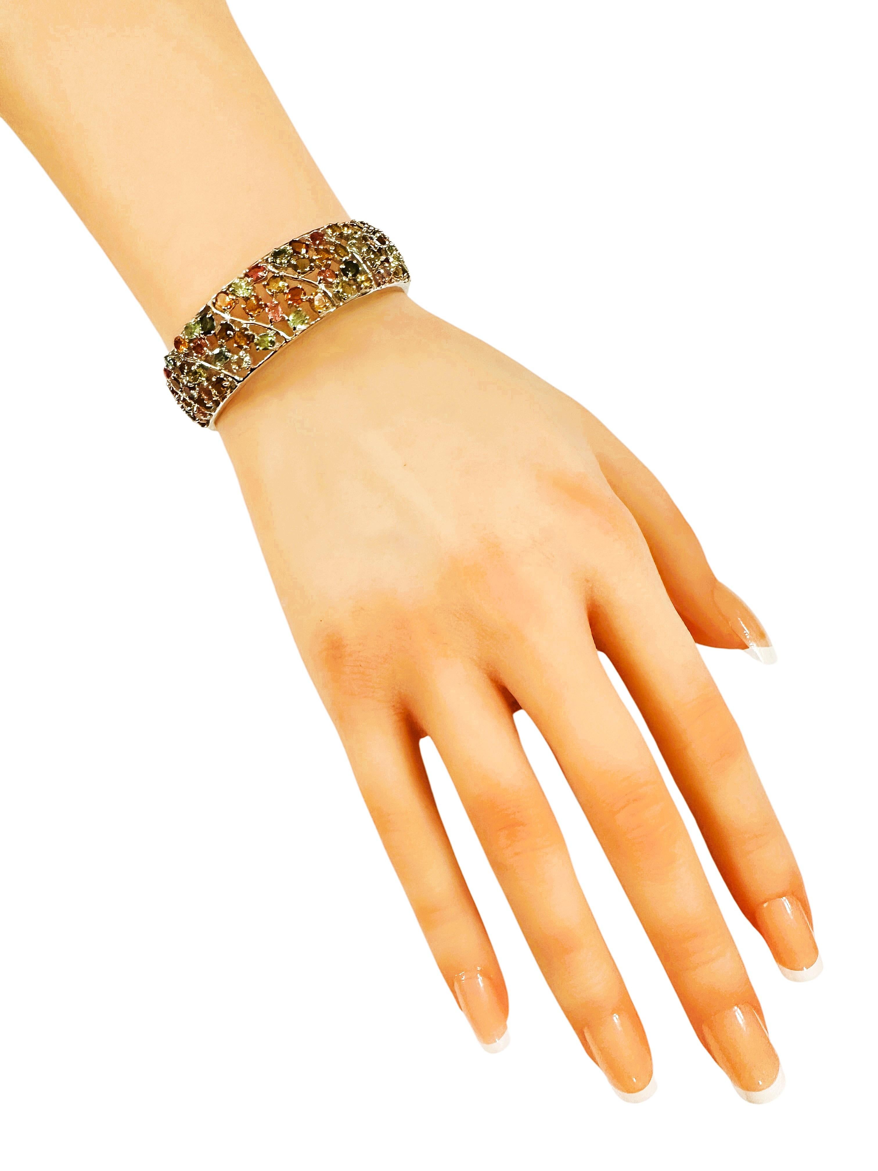 New Sterling Silver Multi- Colored Gemstone Cuff Bracelet - Intricate Design 4