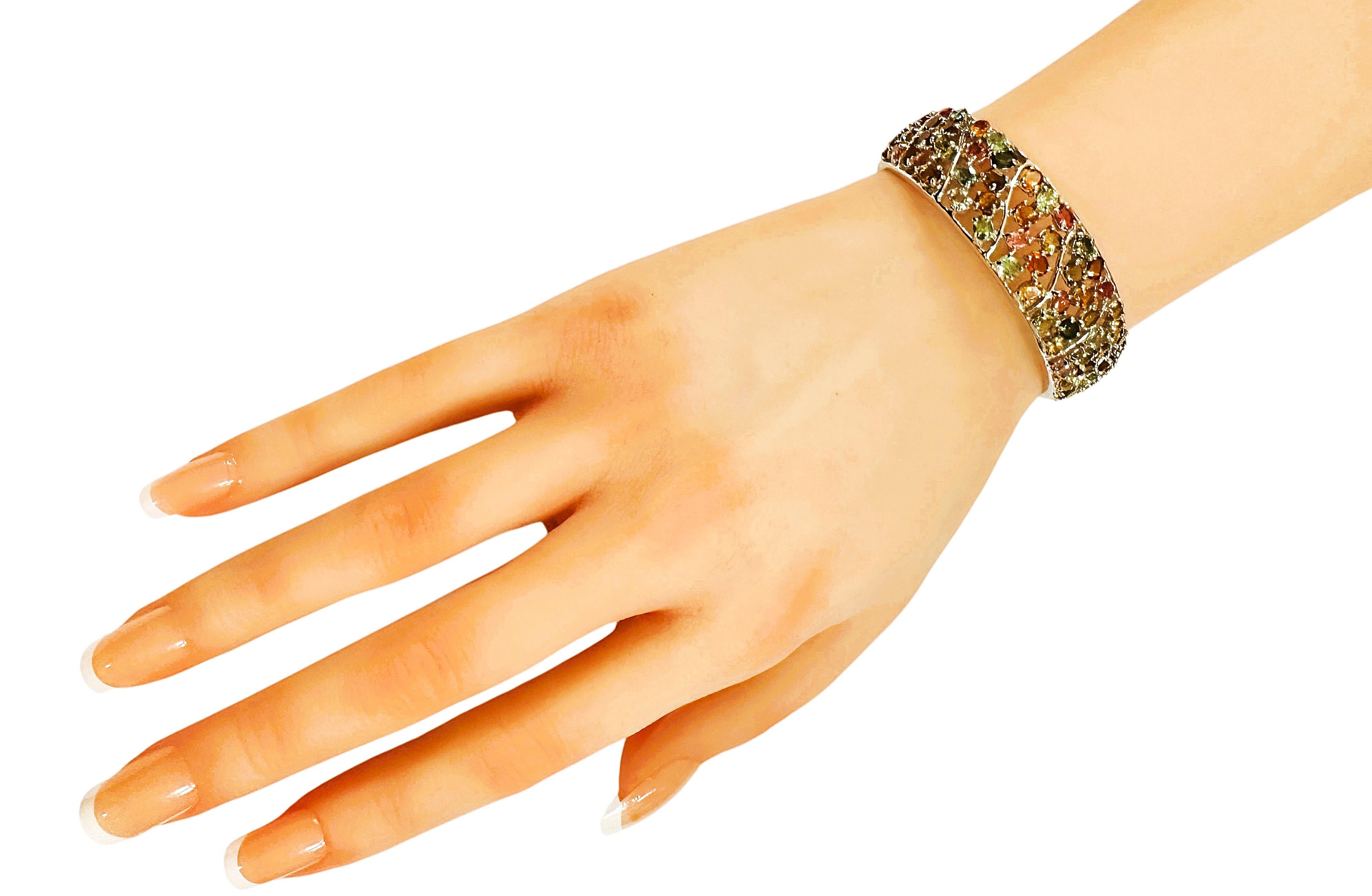New Sterling Silver Multi- Colored Gemstone Cuff Bracelet - Intricate Design 3