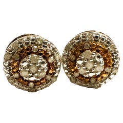 New Sterling Silver White and Champagne Brilliant Cut Diamond Post Earrings