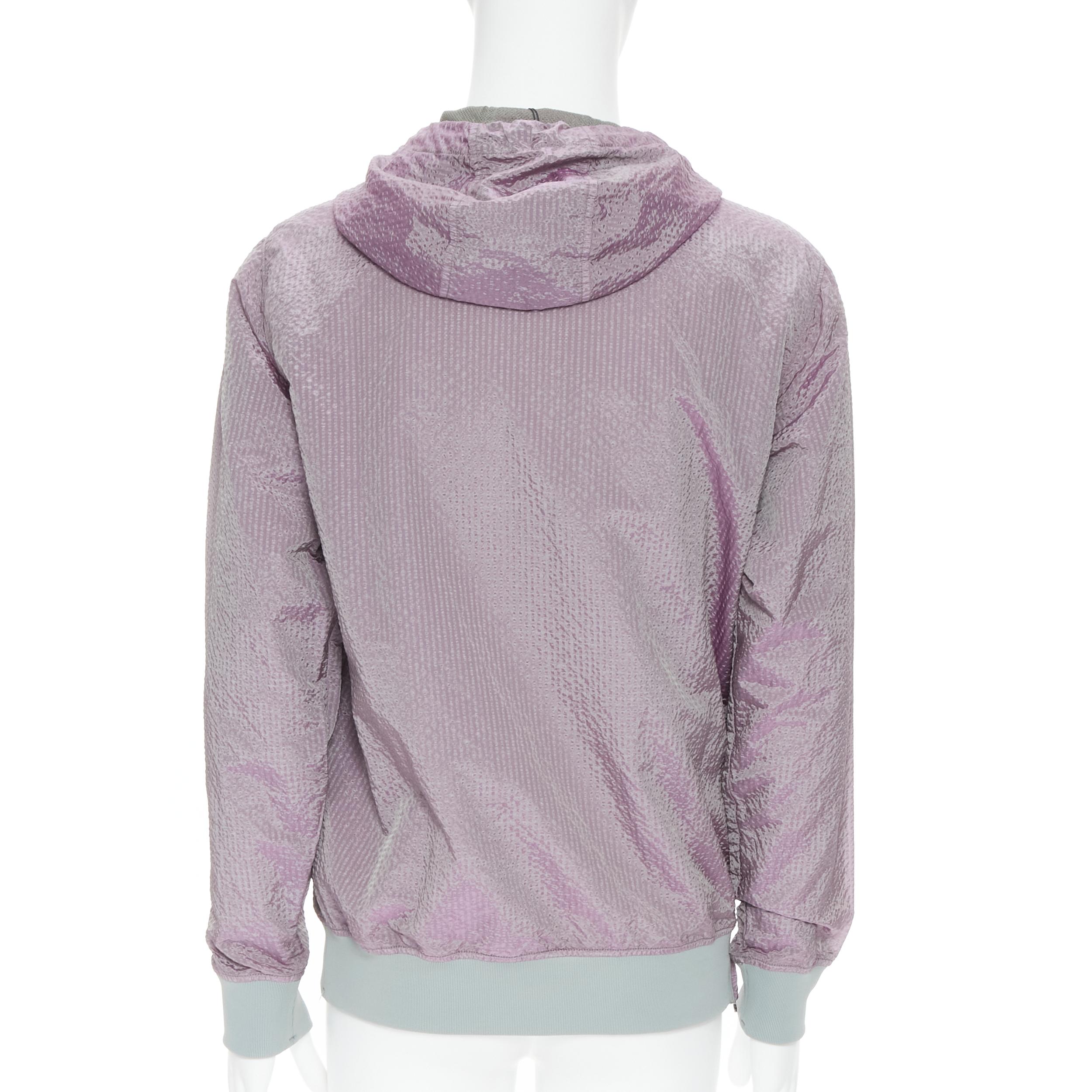 Men's new STONE ISLAND Poly Frame iridescent purple seersucker nylon pullover hoodie M