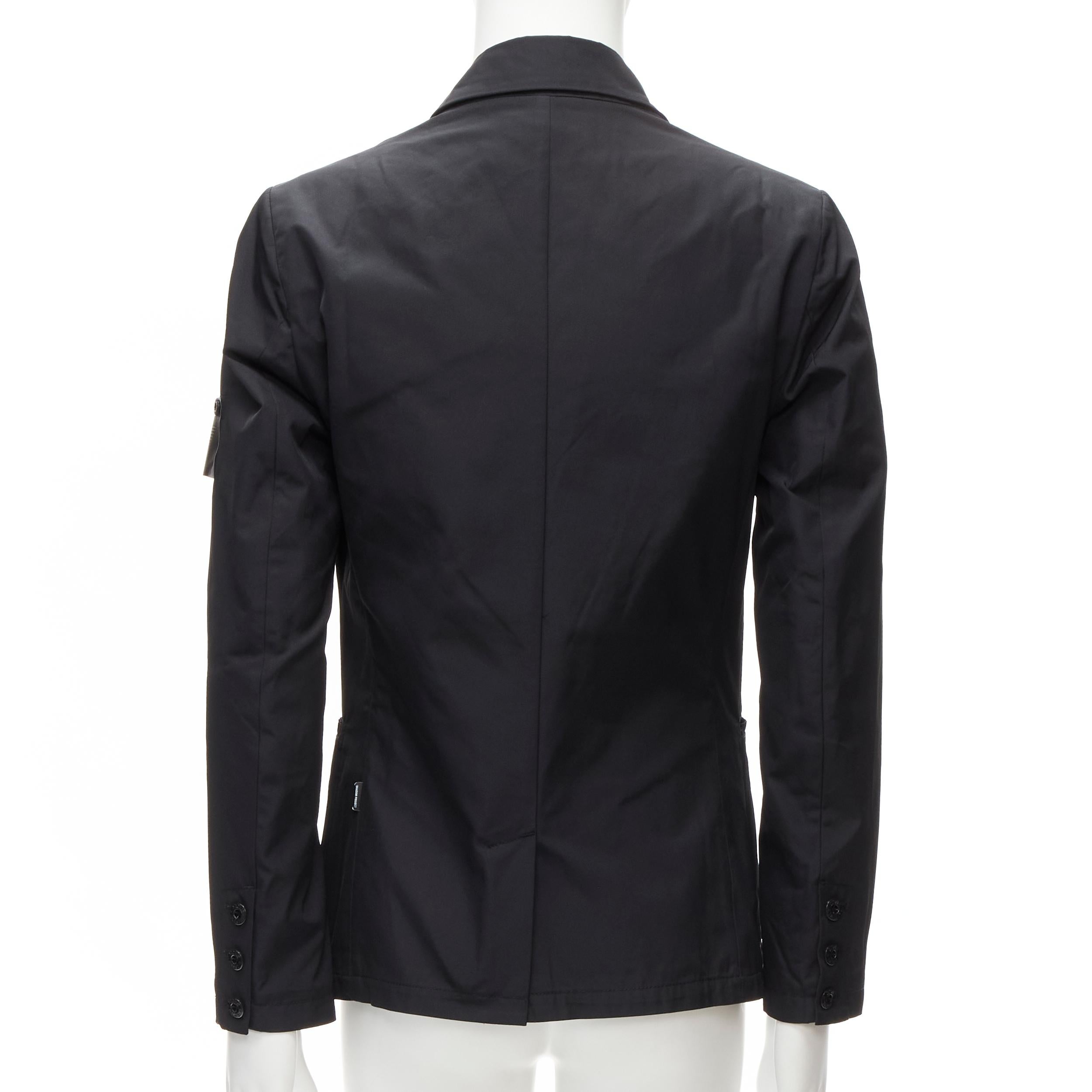 Men's new STONE ISLAND Shadow Project black technical nylon logo patch blazer jacket S