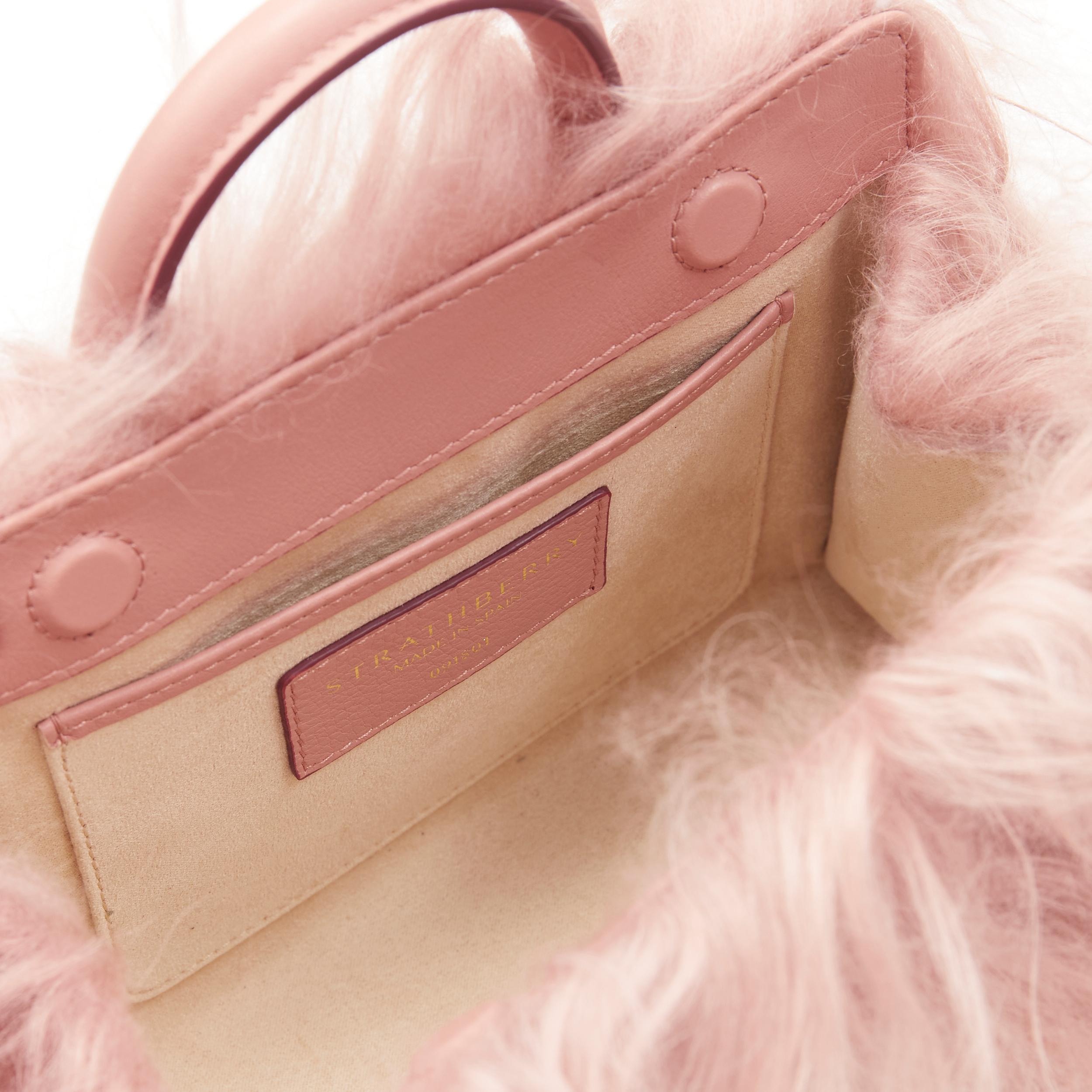 new STRATHBERRY blush pink Mongolian long shearling fur gold bar crossbody bag 3