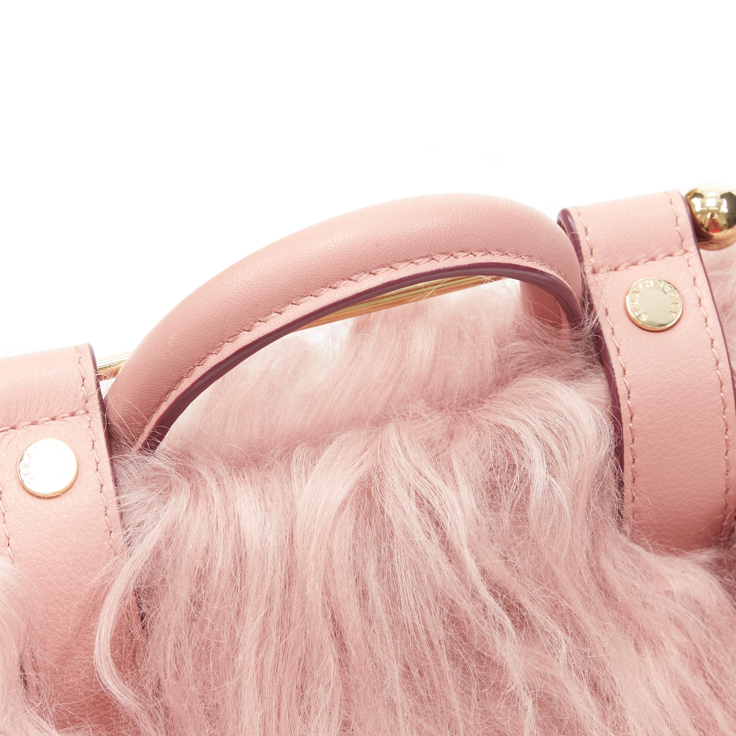 new STRATHBERRY blush pink Mongolian long shearling fur gold bar crossbody bag In New Condition In Hong Kong, NT
