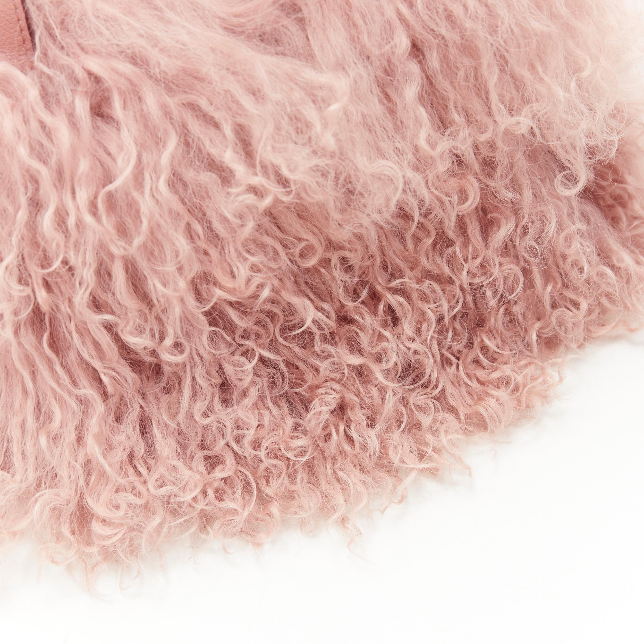 Women's new STRATHBERRY blush pink Mongolian long shearling fur gold bar crossbody bag