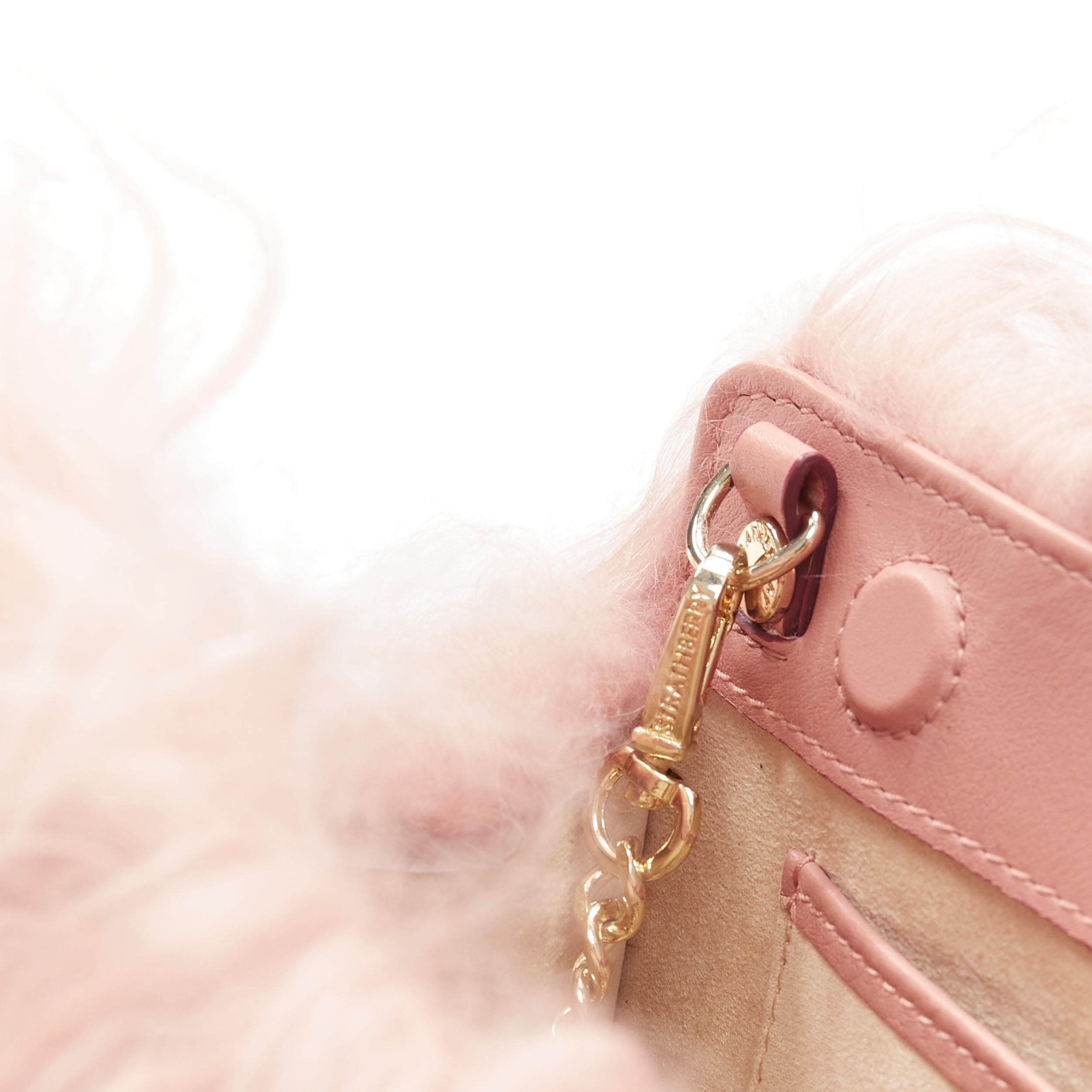 new STRATHBERRY blush pink Mongolian long shearling fur gold bar crossbody bag 1