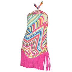 NEW Stunning Emilio Pucci Multicolor Signature Print Fringe Mini Dress