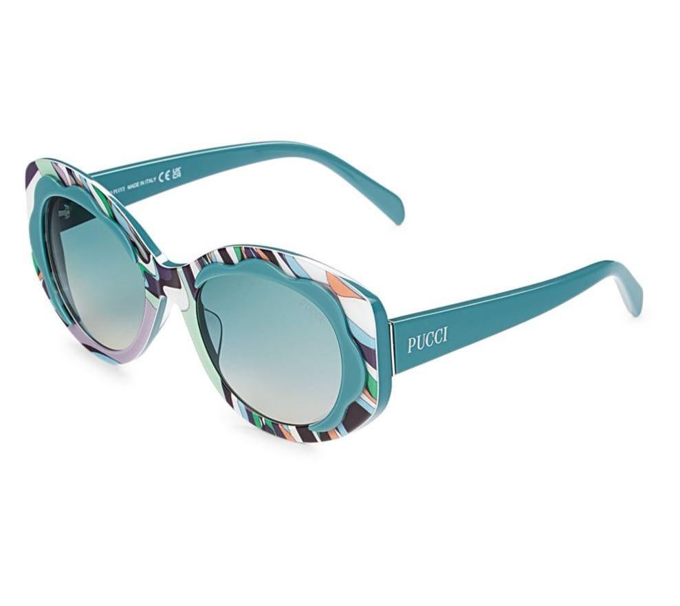 Nuevo Impresionantes gafas de sol Emilio Pucci Turquesa 70's Vibe con funda Púrpura en venta